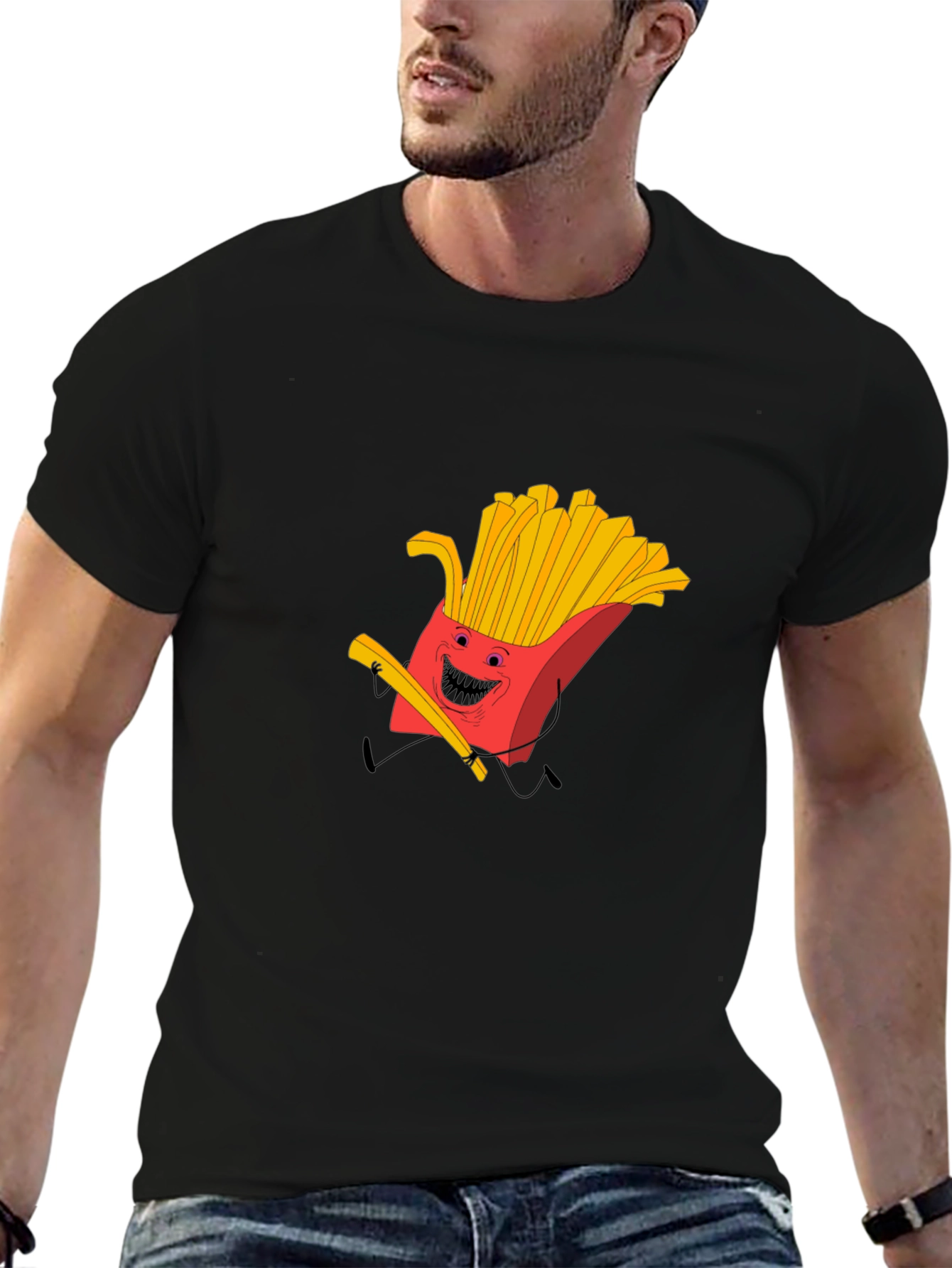 Funny French Fry Graphic Black T-Shirt