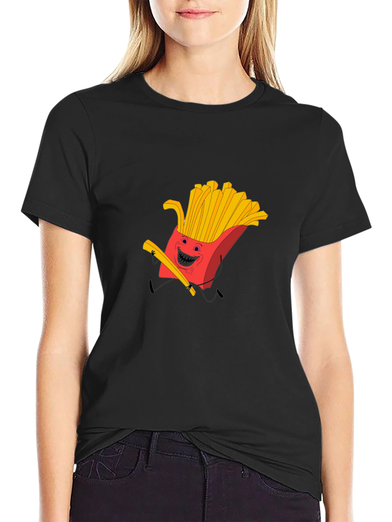 Funny French Fry Graphic Black T-Shirt