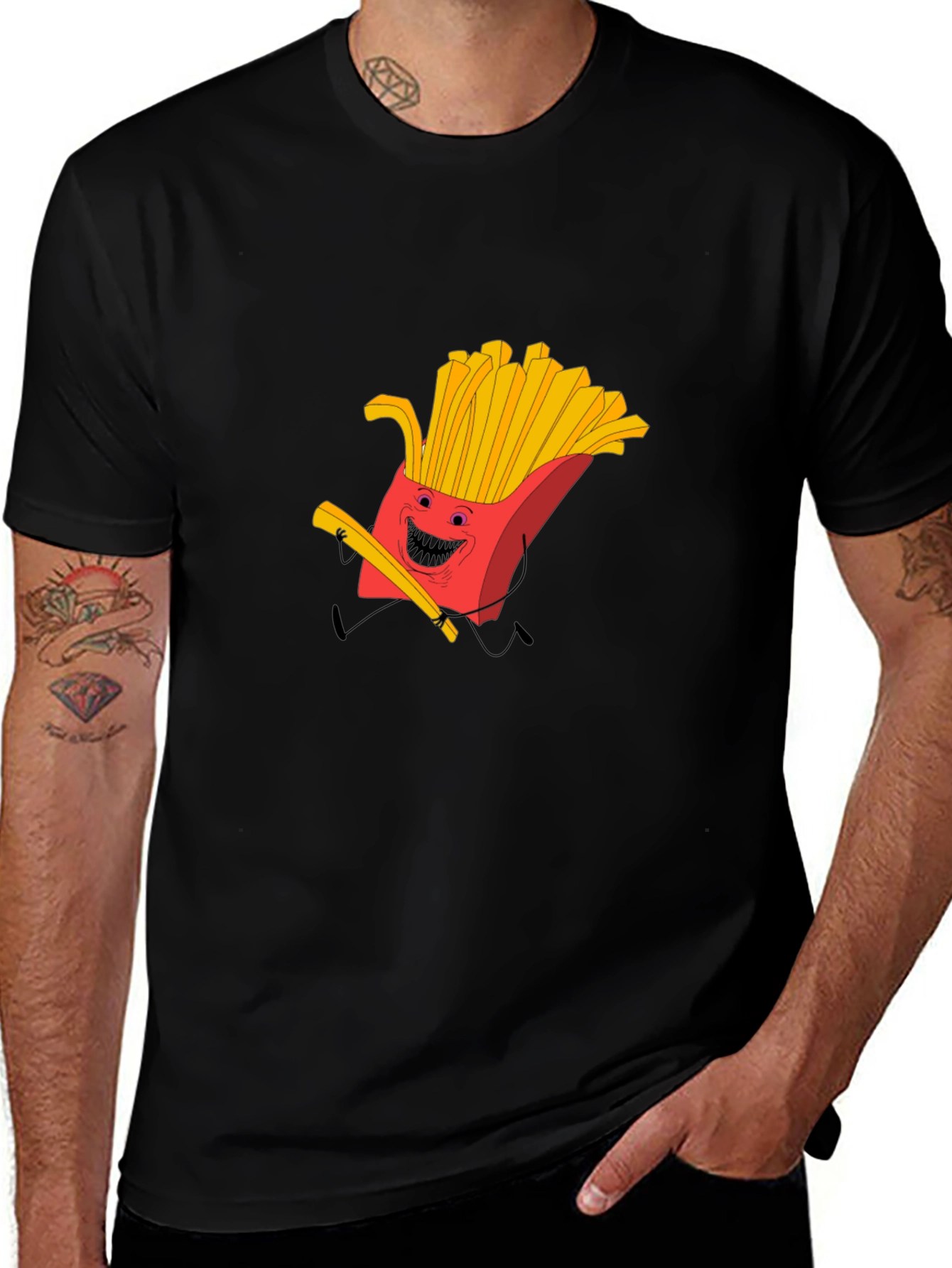 Funny French Fry Graphic Black T-Shirt