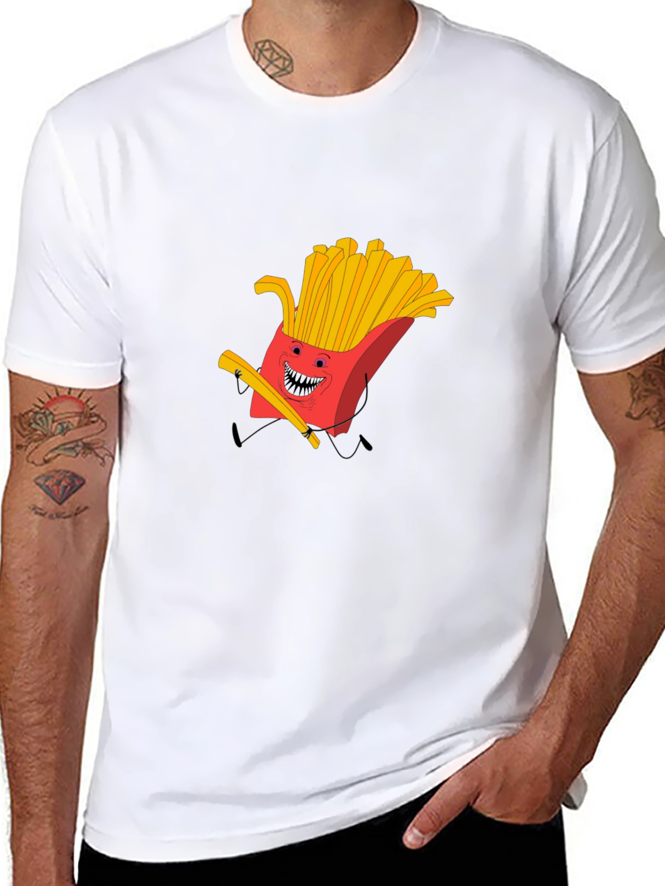 Funny French Fry Graphic Black T-Shirt