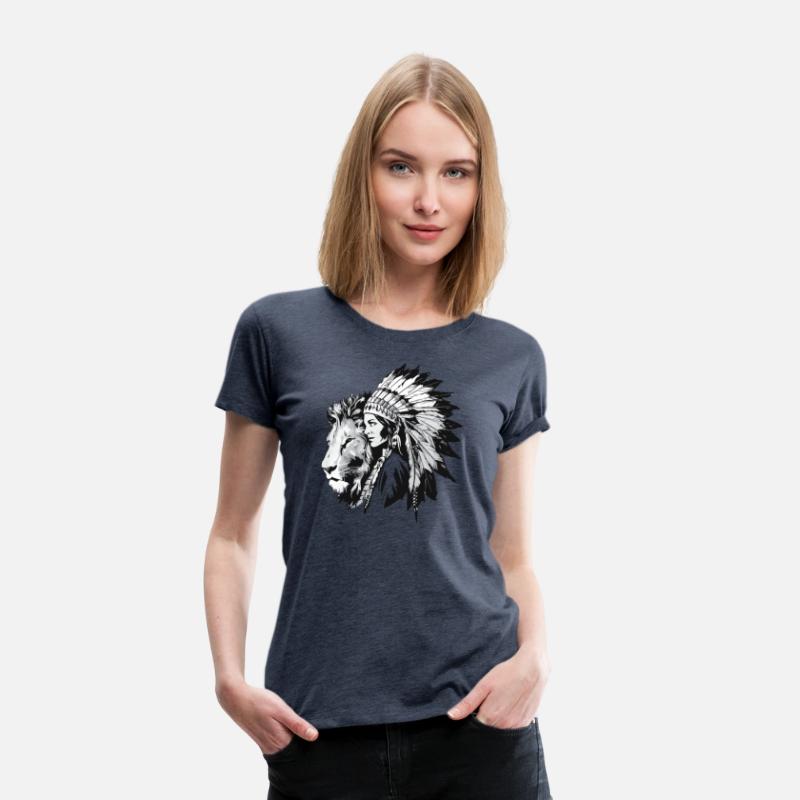 Native American woman and a majestic lion