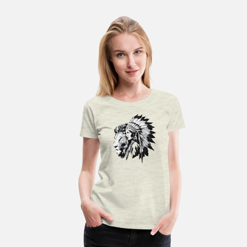 Native American woman and a majestic lion