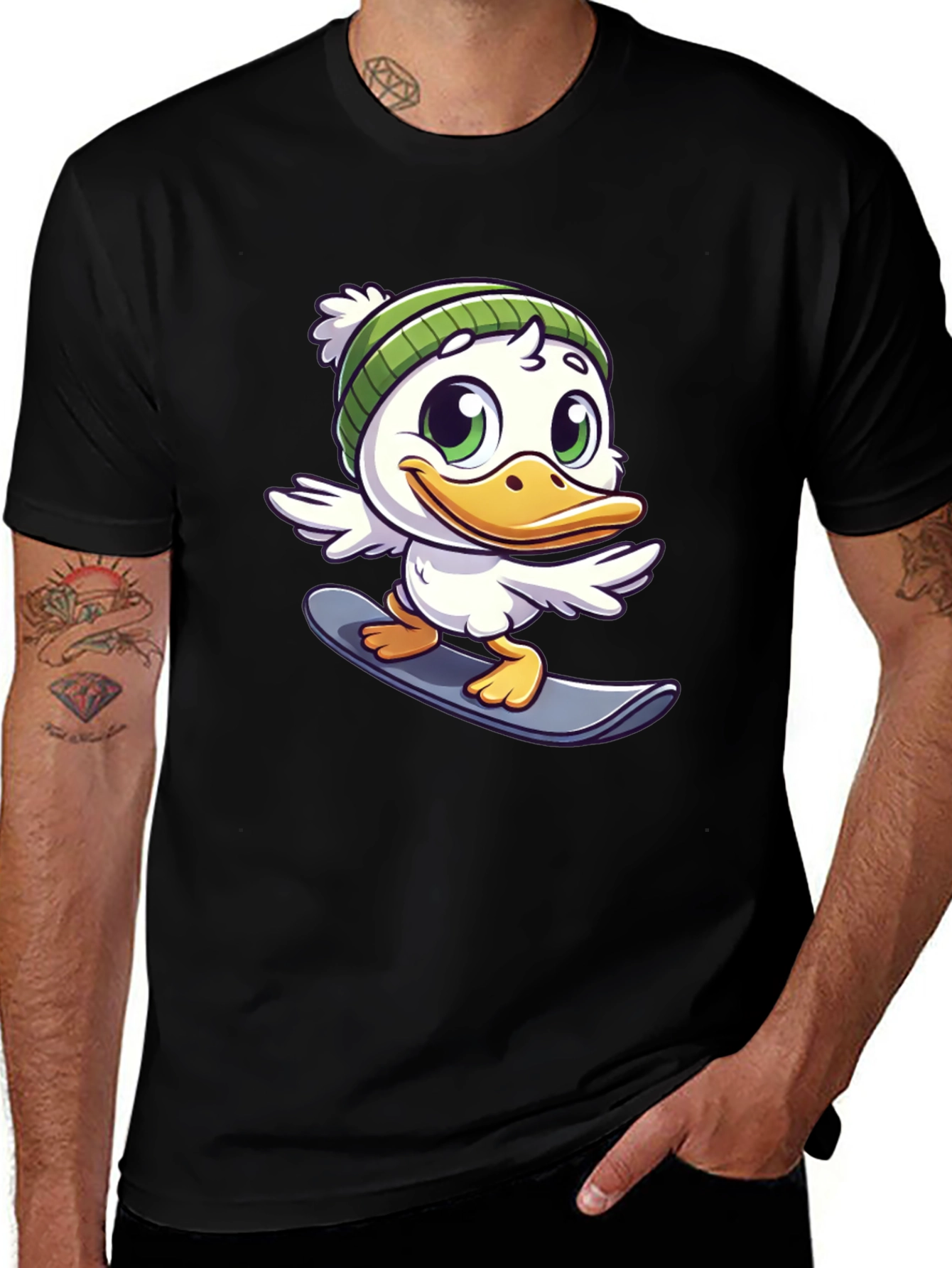 Cartoon Duck Snowboarder Graphic Tee