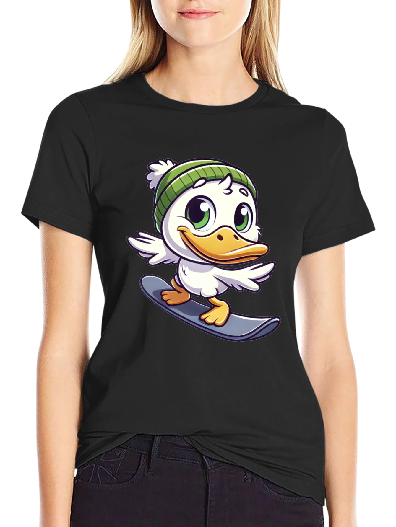Cartoon Duck Snowboarder Graphic Tee