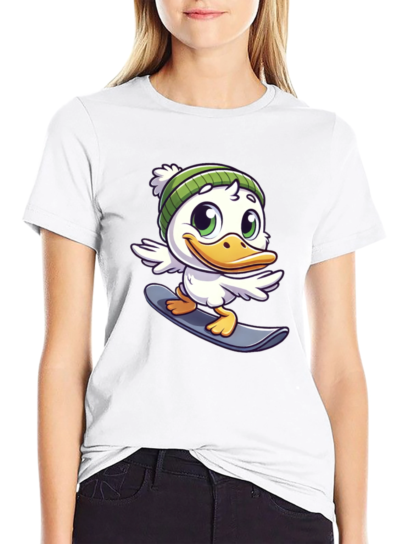 Cartoon Duck Snowboarder Graphic Tee
