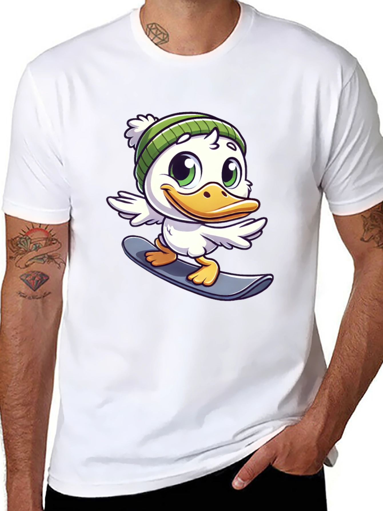 Cartoon Duck Snowboarder Graphic Tee
