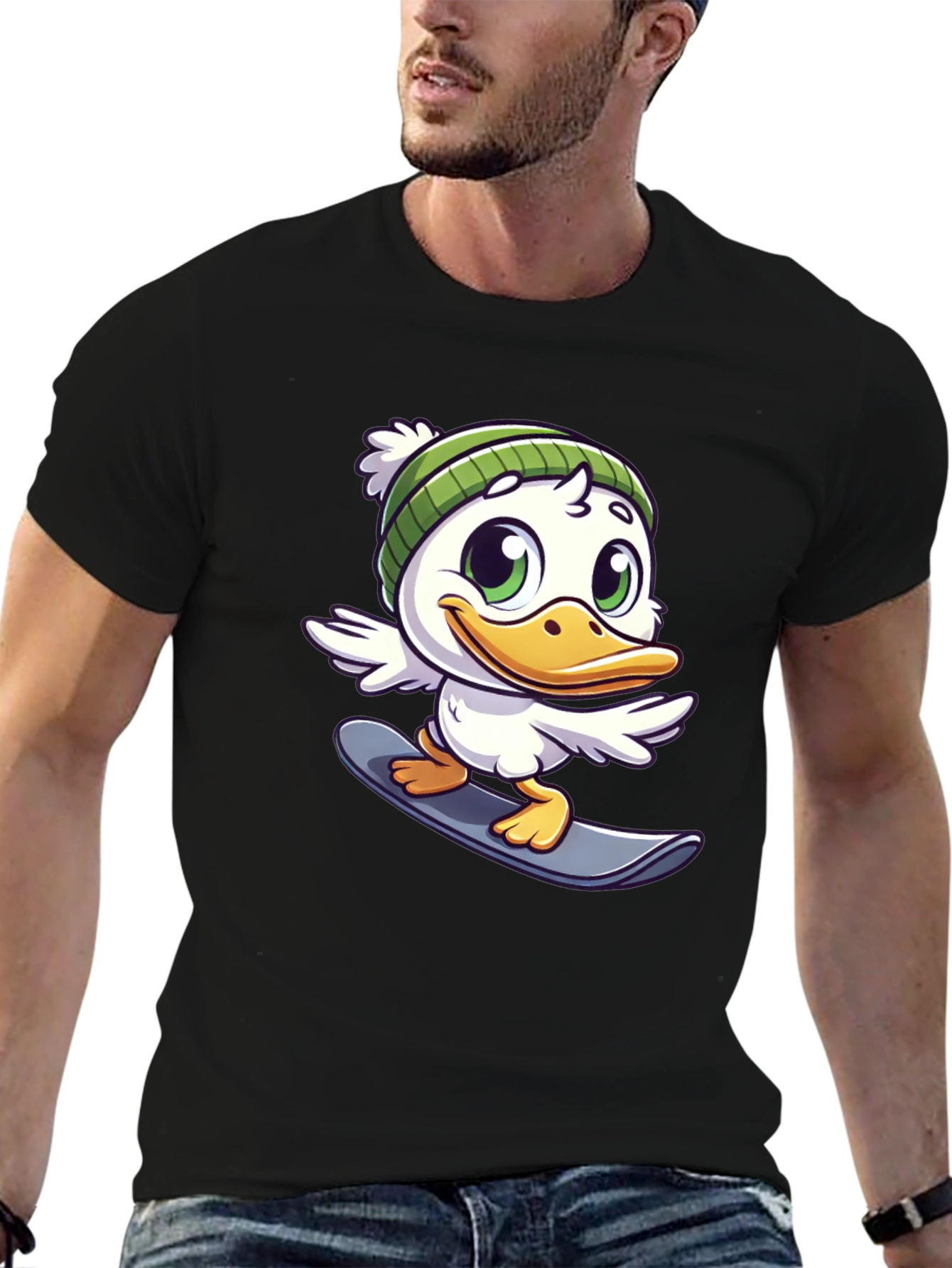 Cartoon Duck Snowboarder Graphic Tee