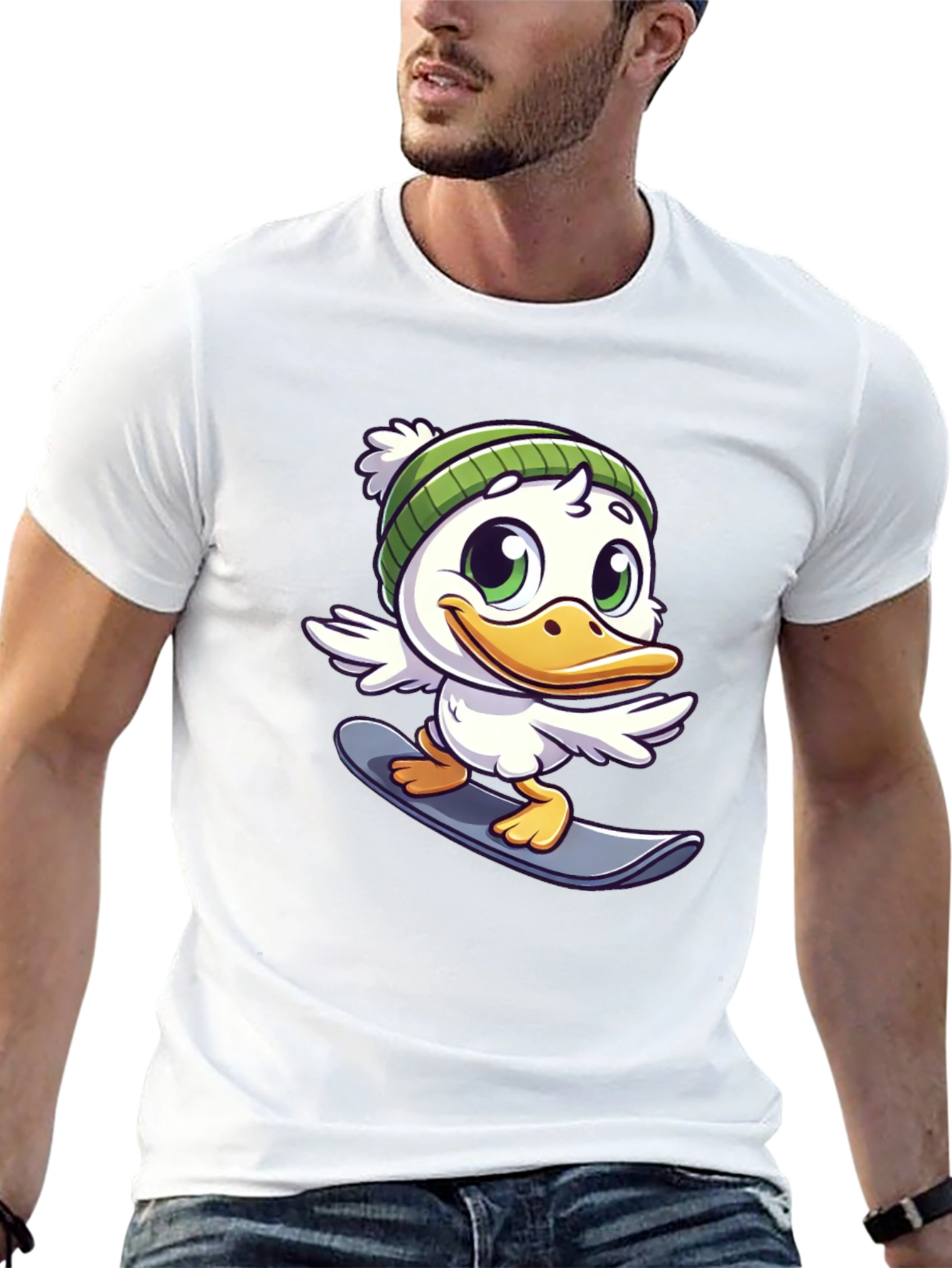 Cartoon Duck Snowboarder Graphic Tee
