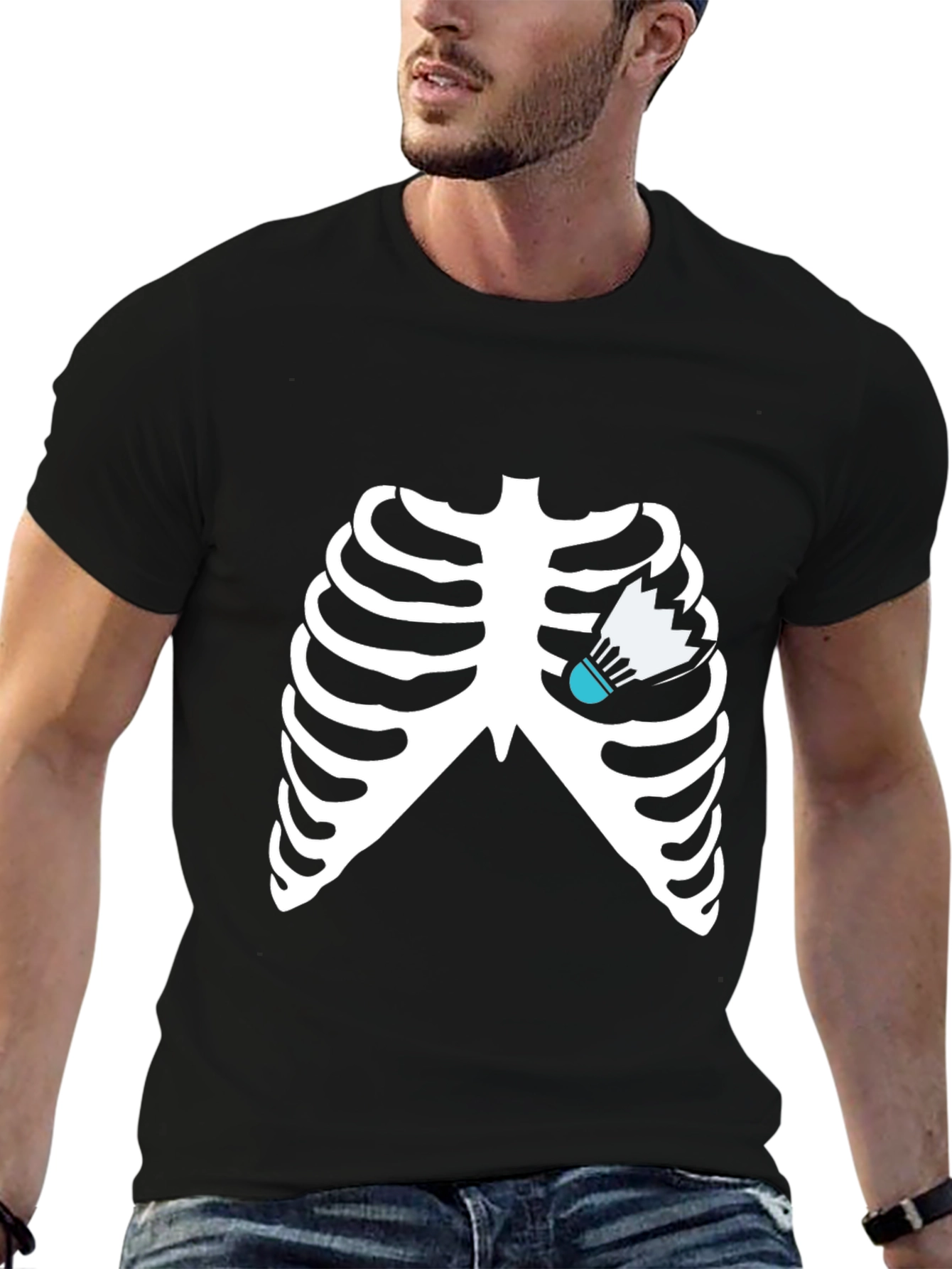 Skeleton Ribcage Badminton Heartbeat T-Shirt