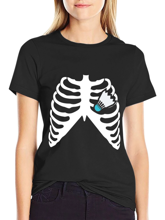 Skeleton Ribcage Badminton Heartbeat T-Shirt
