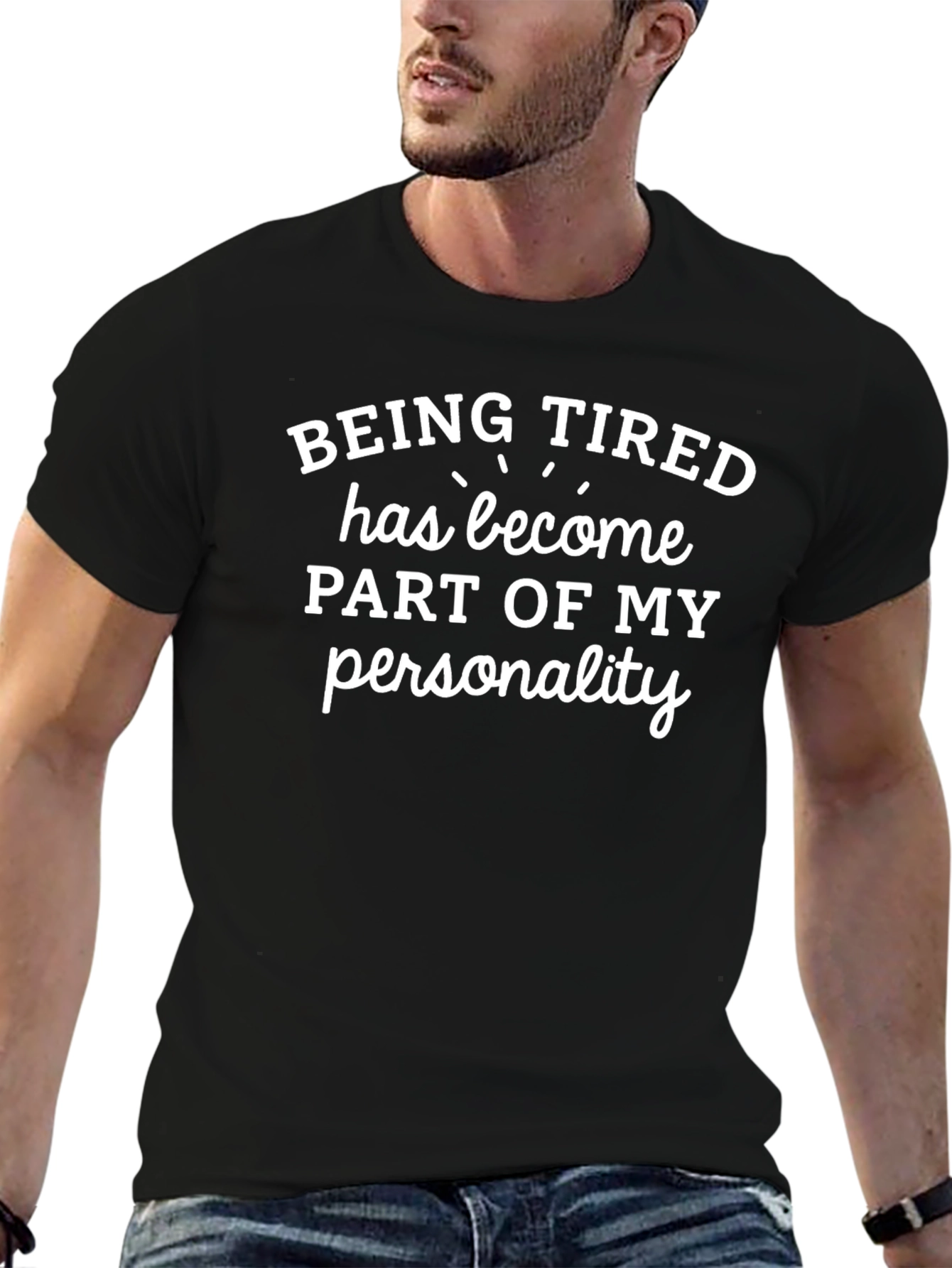 Being Tired Personality Graphic Tee - Black T-Shirt
