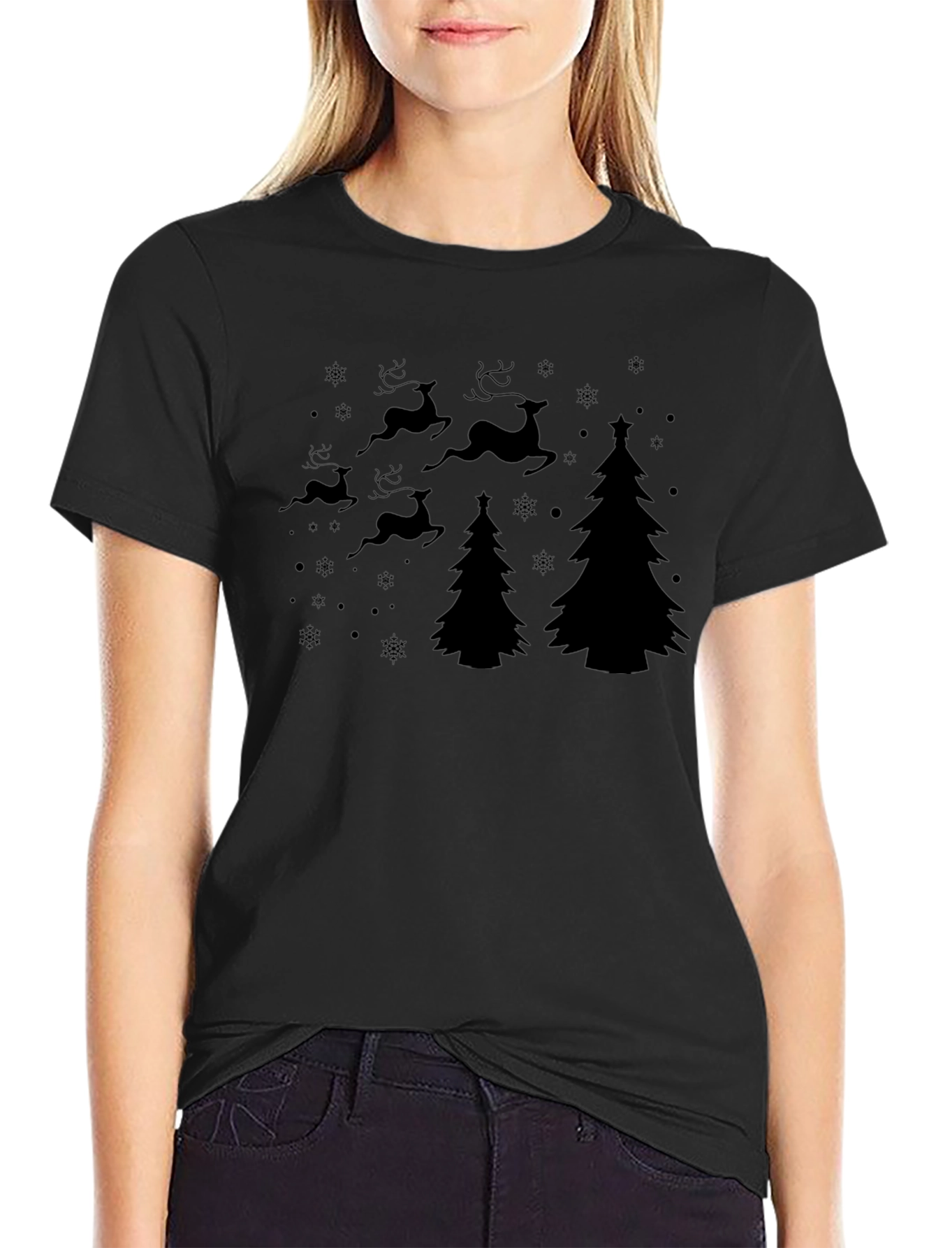 Christmas Reindeer & Tree Graphic T-Shirt