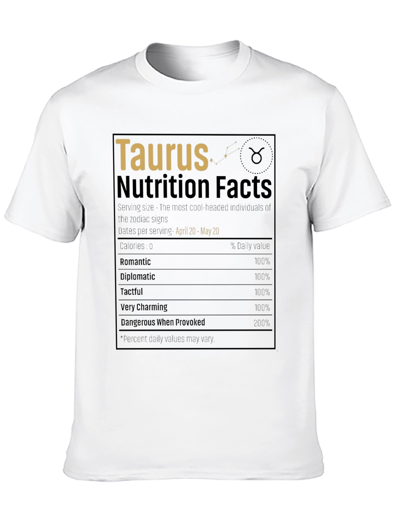 Taurus Zodiac Sign Nutrition Facts Graphic T-Shirt
