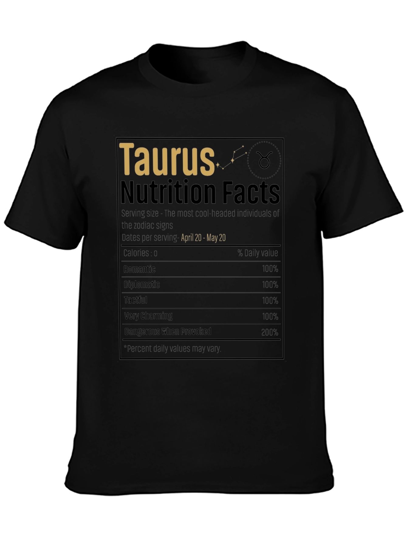 Taurus Zodiac Sign Nutrition Facts Graphic T-Shirt