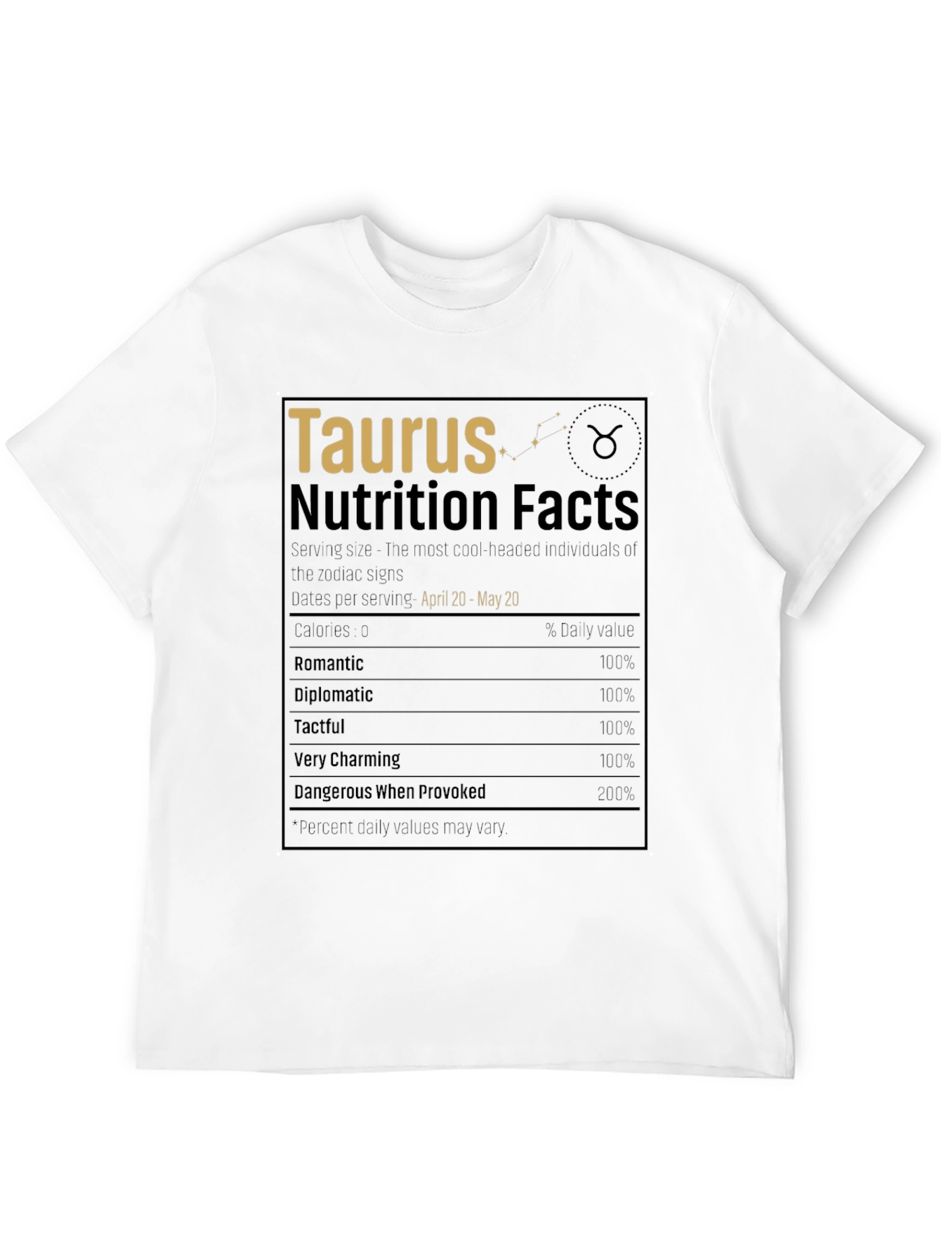 Taurus Zodiac Sign Nutrition Facts Graphic T-Shirt