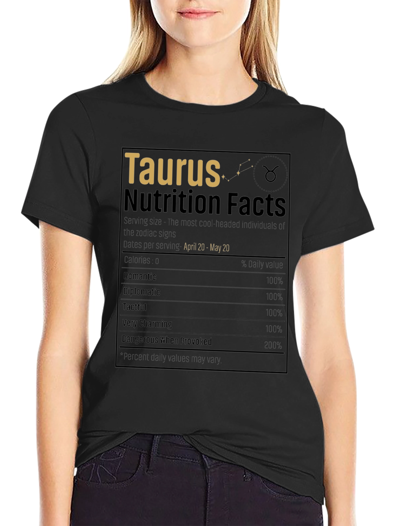 Taurus Zodiac Sign Nutrition Facts Graphic T-Shirt