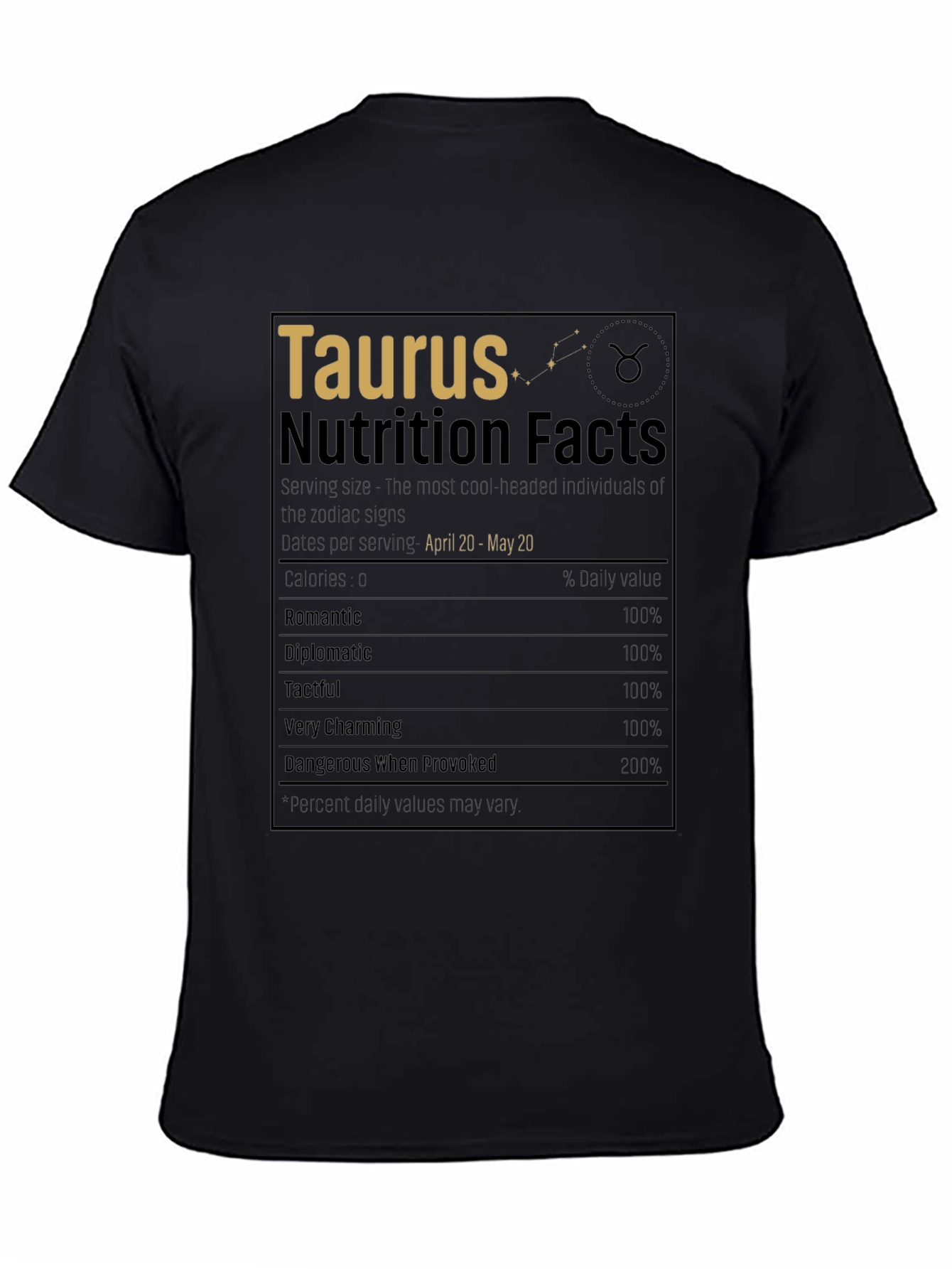 Taurus Zodiac Sign Nutrition Facts Graphic T-Shirt
