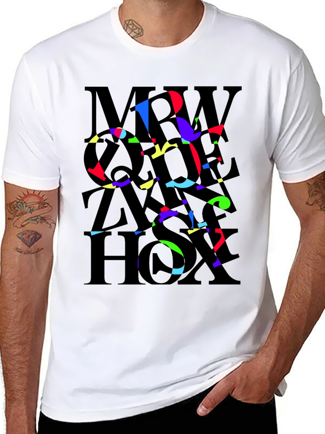 Abstract Typography Mens Black T-Shirt