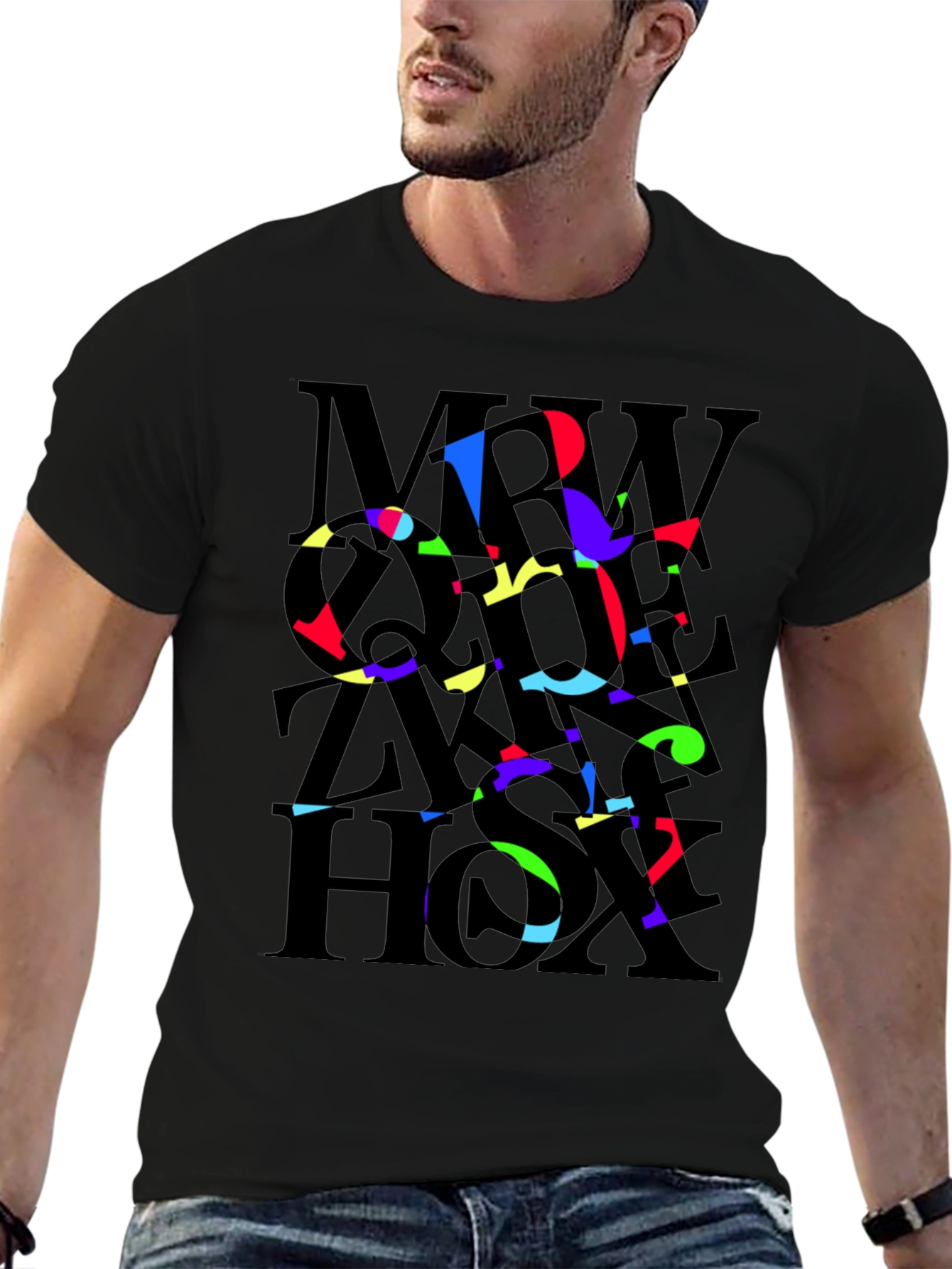 Abstract Typography Mens Black T-Shirt