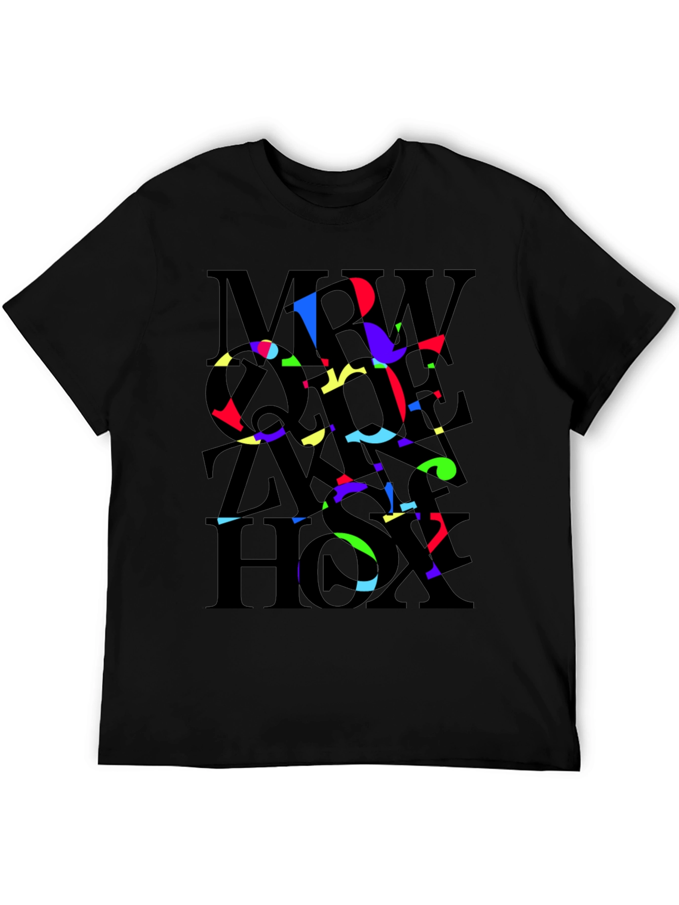 Abstract Typography Mens Black T-Shirt