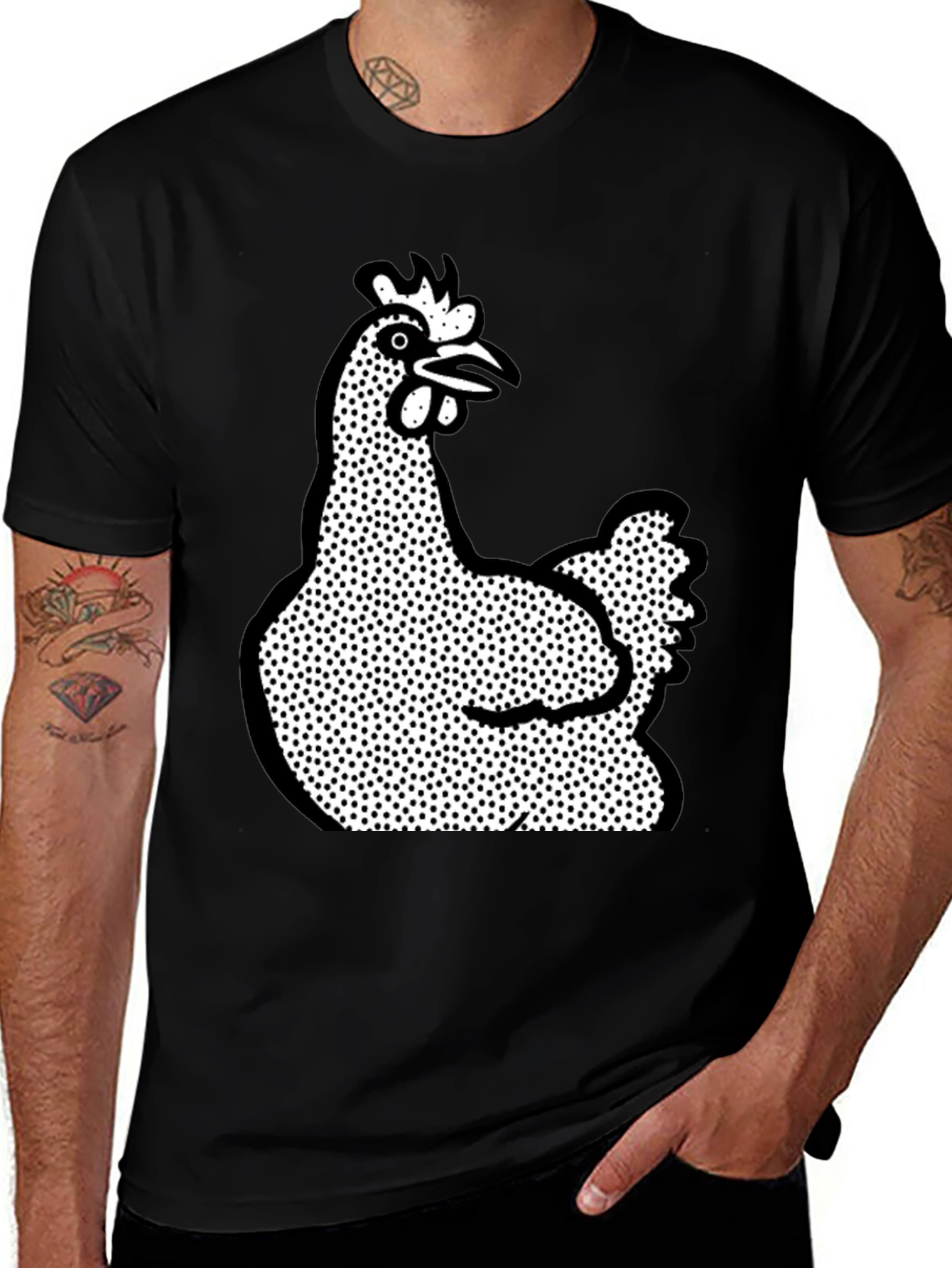 Chicken Graphic T-Shirt - Black Crew Neck Tee