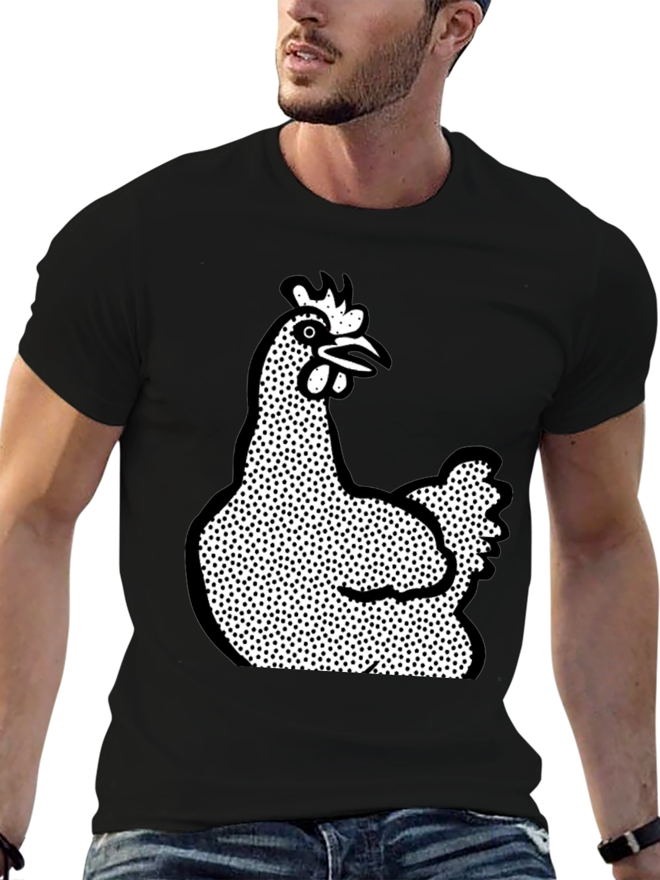 Chicken Graphic T-Shirt - Black Crew Neck Tee