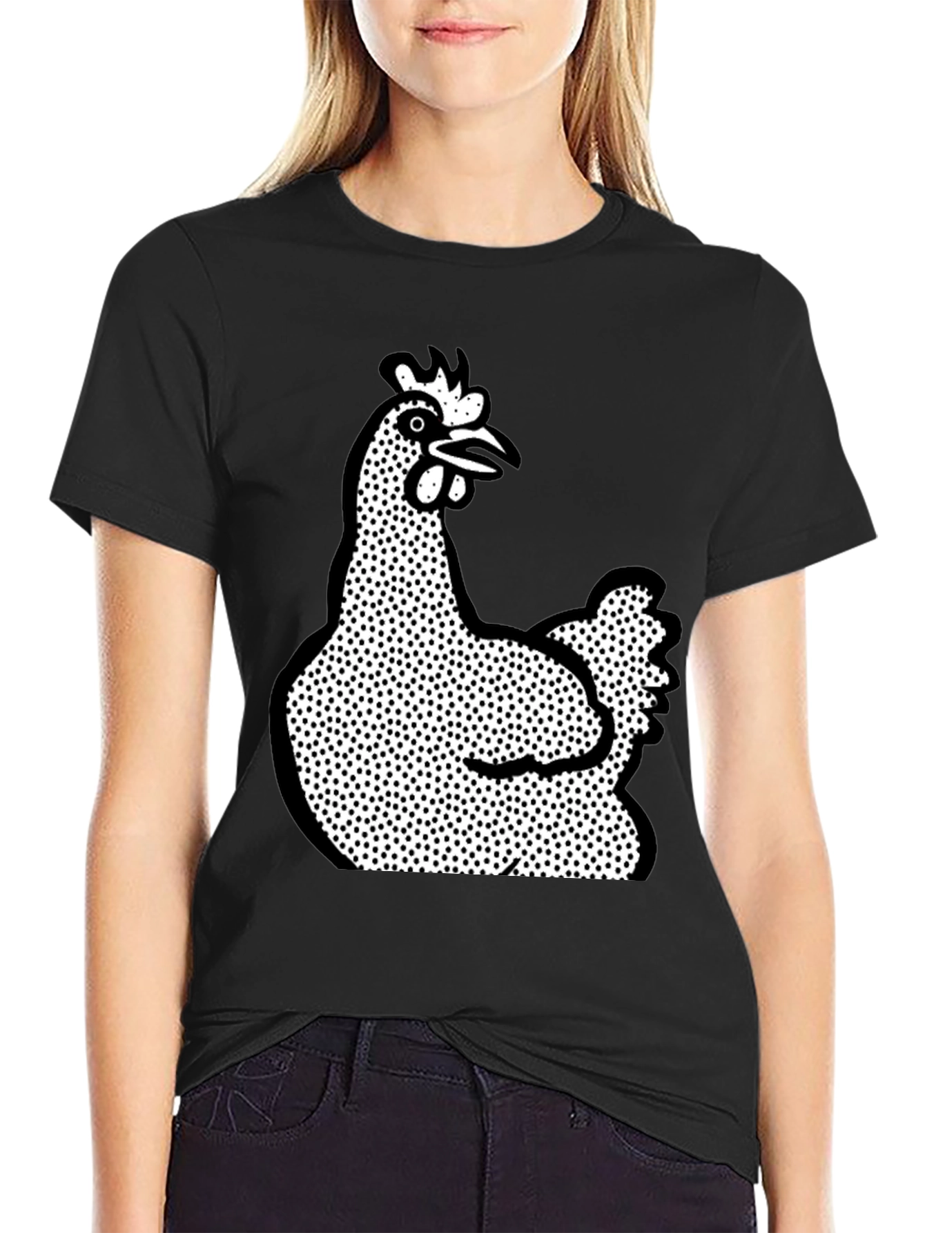 Chicken Graphic T-Shirt - Black Crew Neck Tee