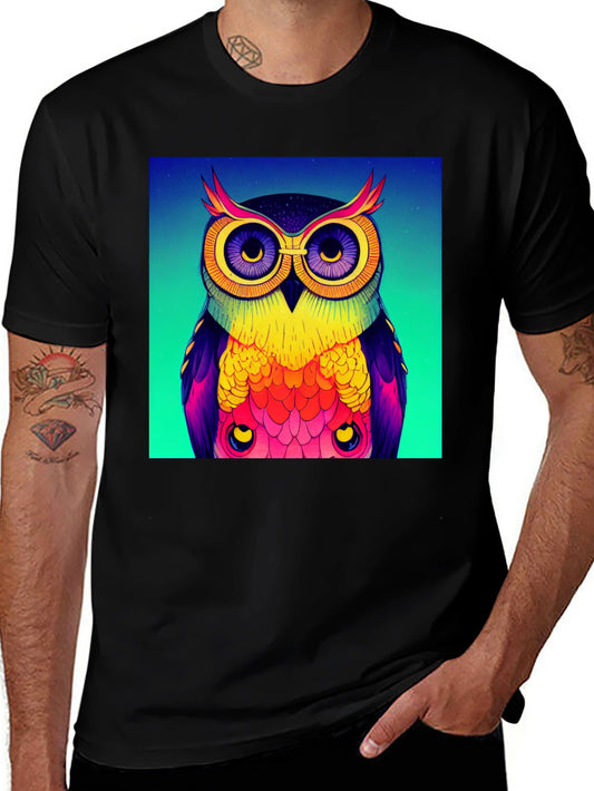 Colorful Owl Graphic T-Shirt - Unisex Black Tee