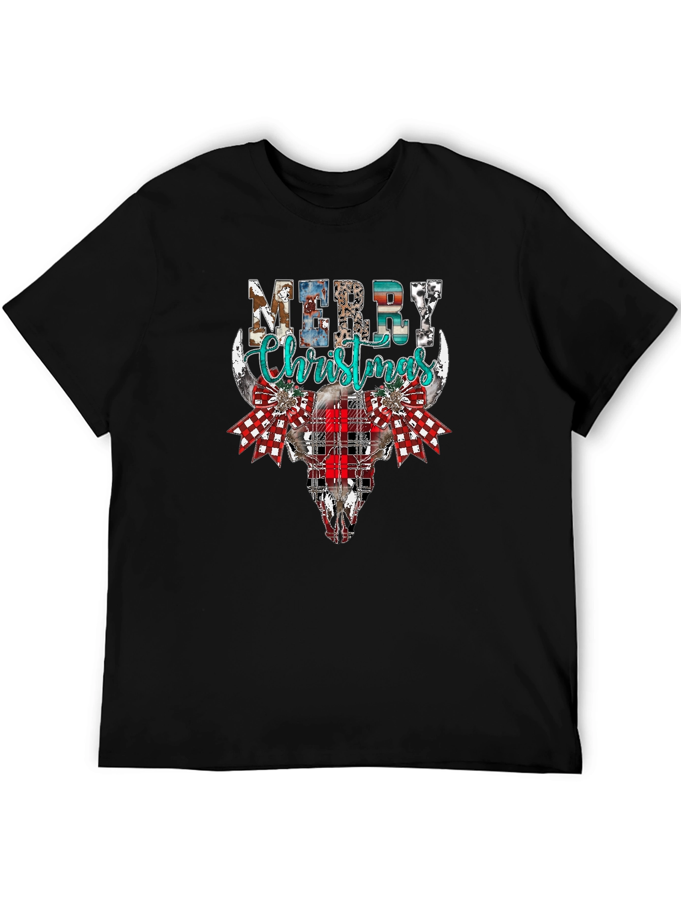Merry Christmas Bull Skull Graphic Tee
