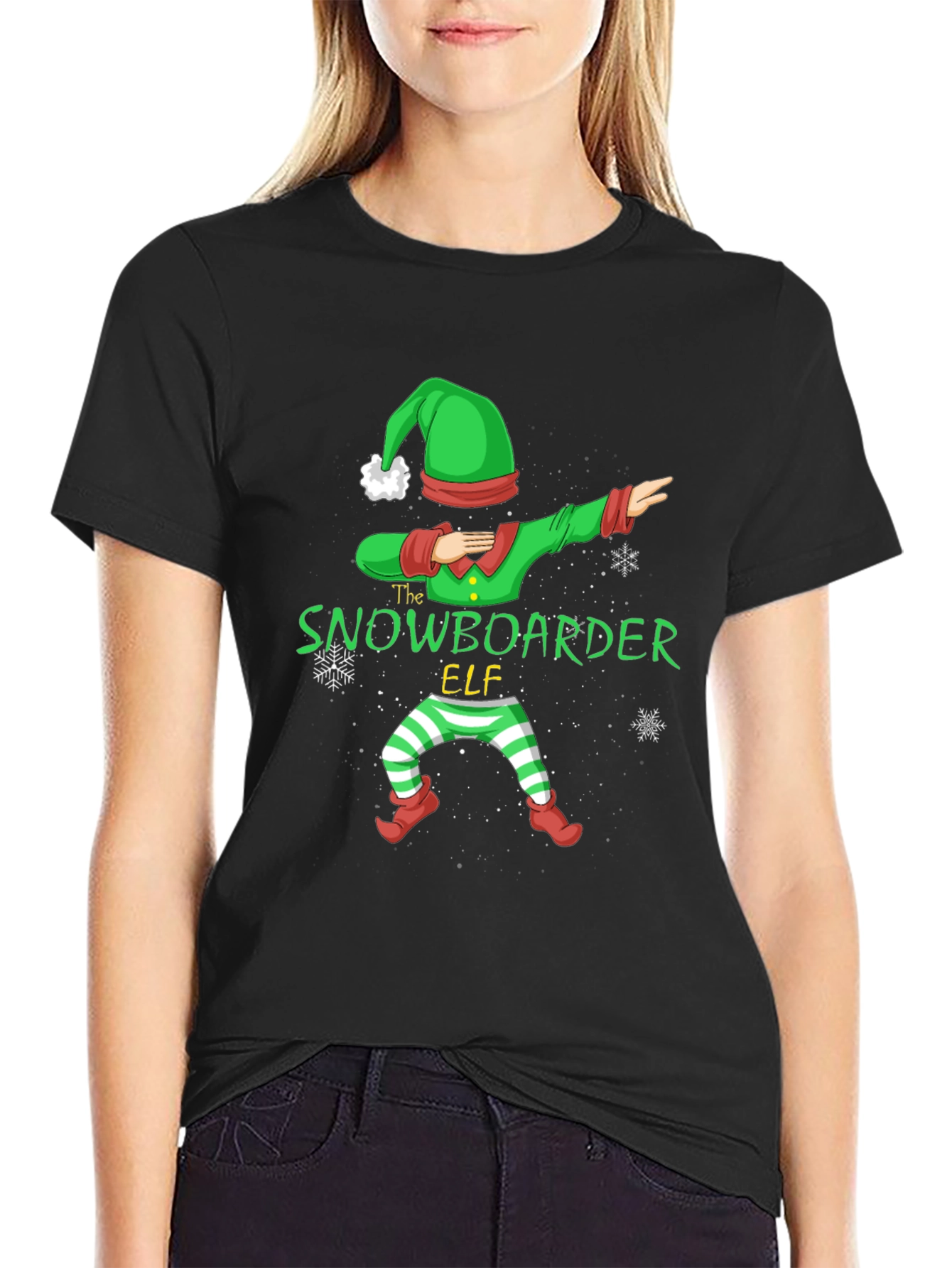 Snowboarder Elf Christmas Graphic T-Shirt