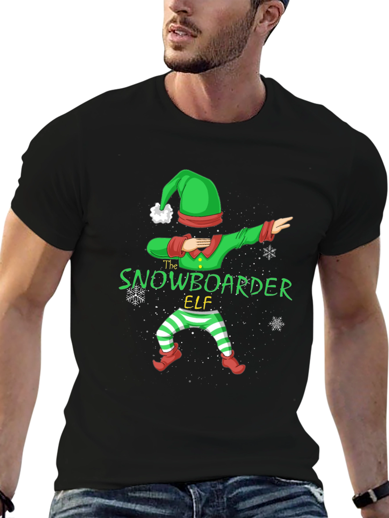 Snowboarder Elf Christmas Graphic T-Shirt