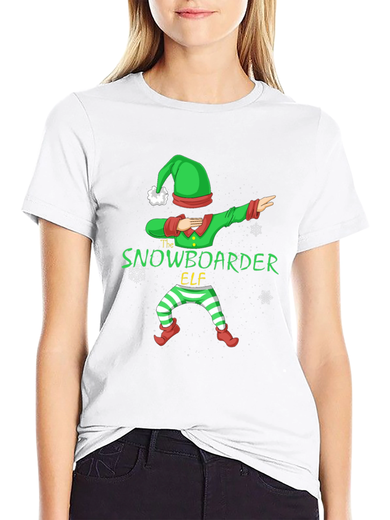 Snowboarder Elf Christmas Graphic T-Shirt