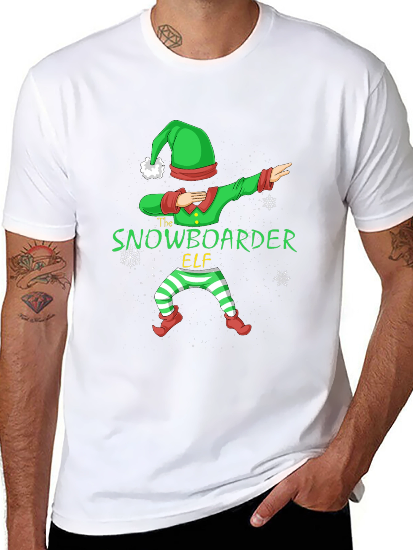 Snowboarder Elf Christmas Graphic T-Shirt