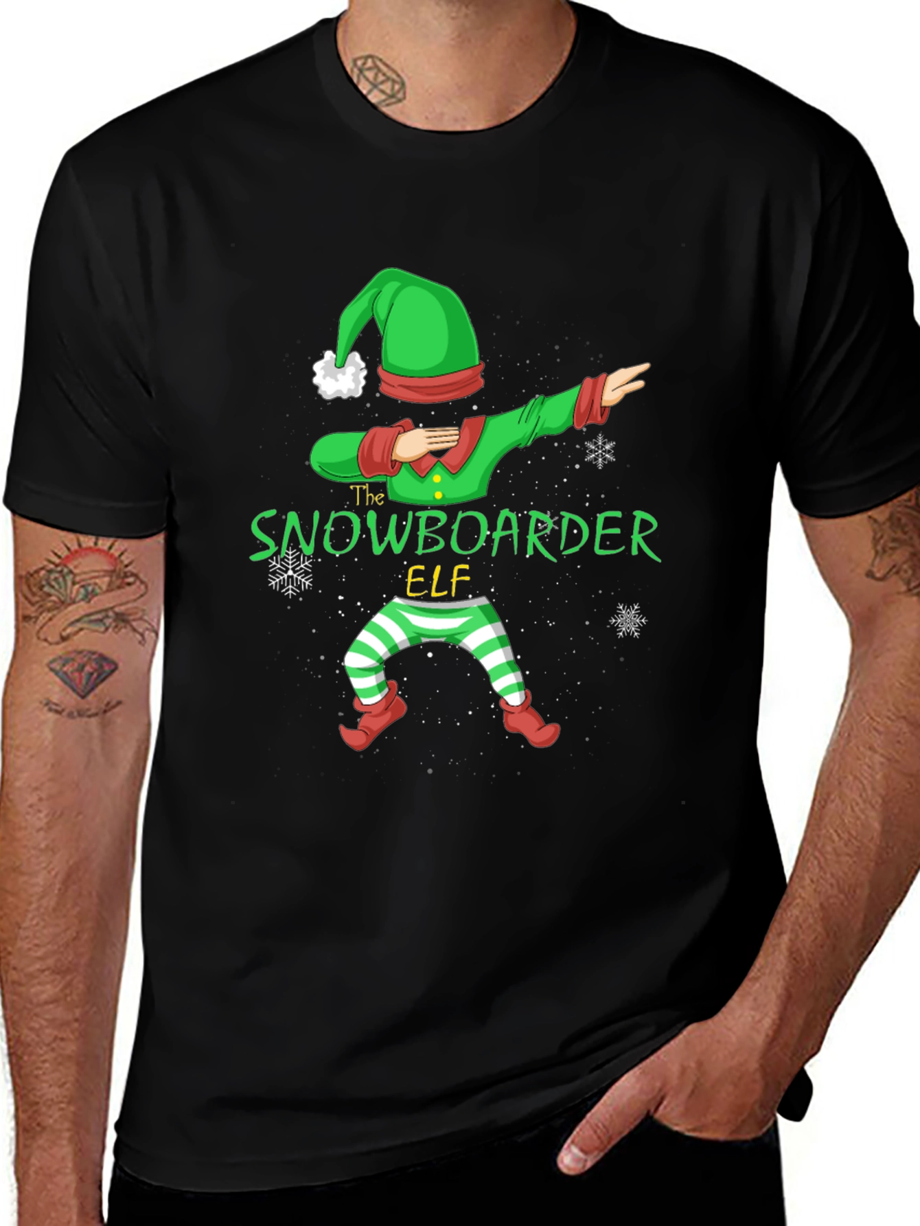 Snowboarder Elf Christmas Graphic T-Shirt