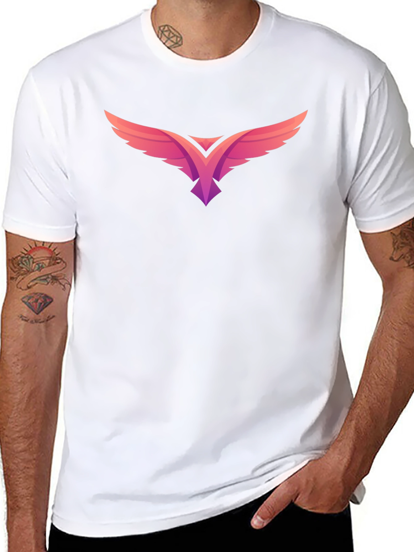 Mens Black T-Shirt with Abstract Bird Graphic