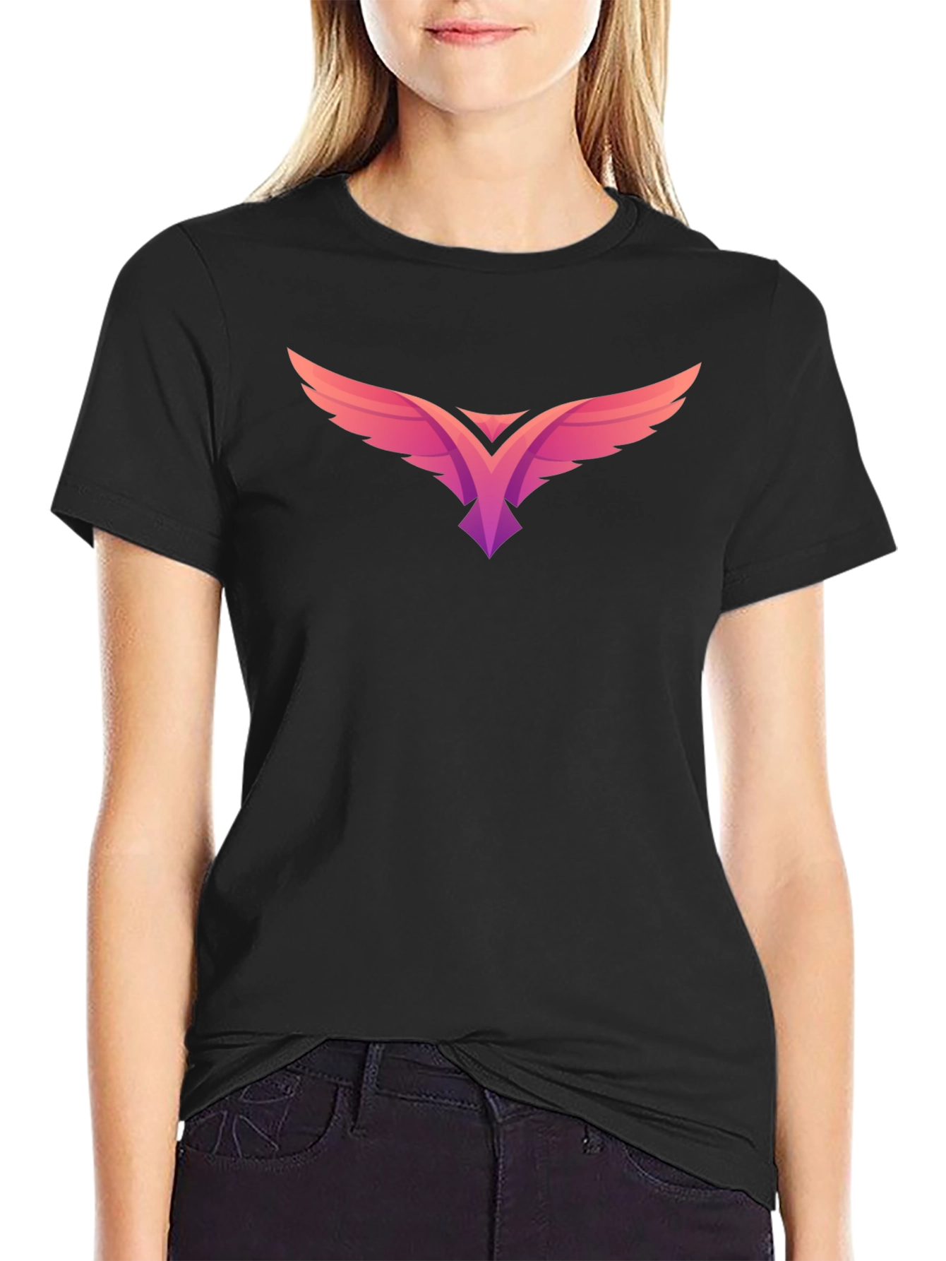 Mens Black T-Shirt with Abstract Bird Graphic