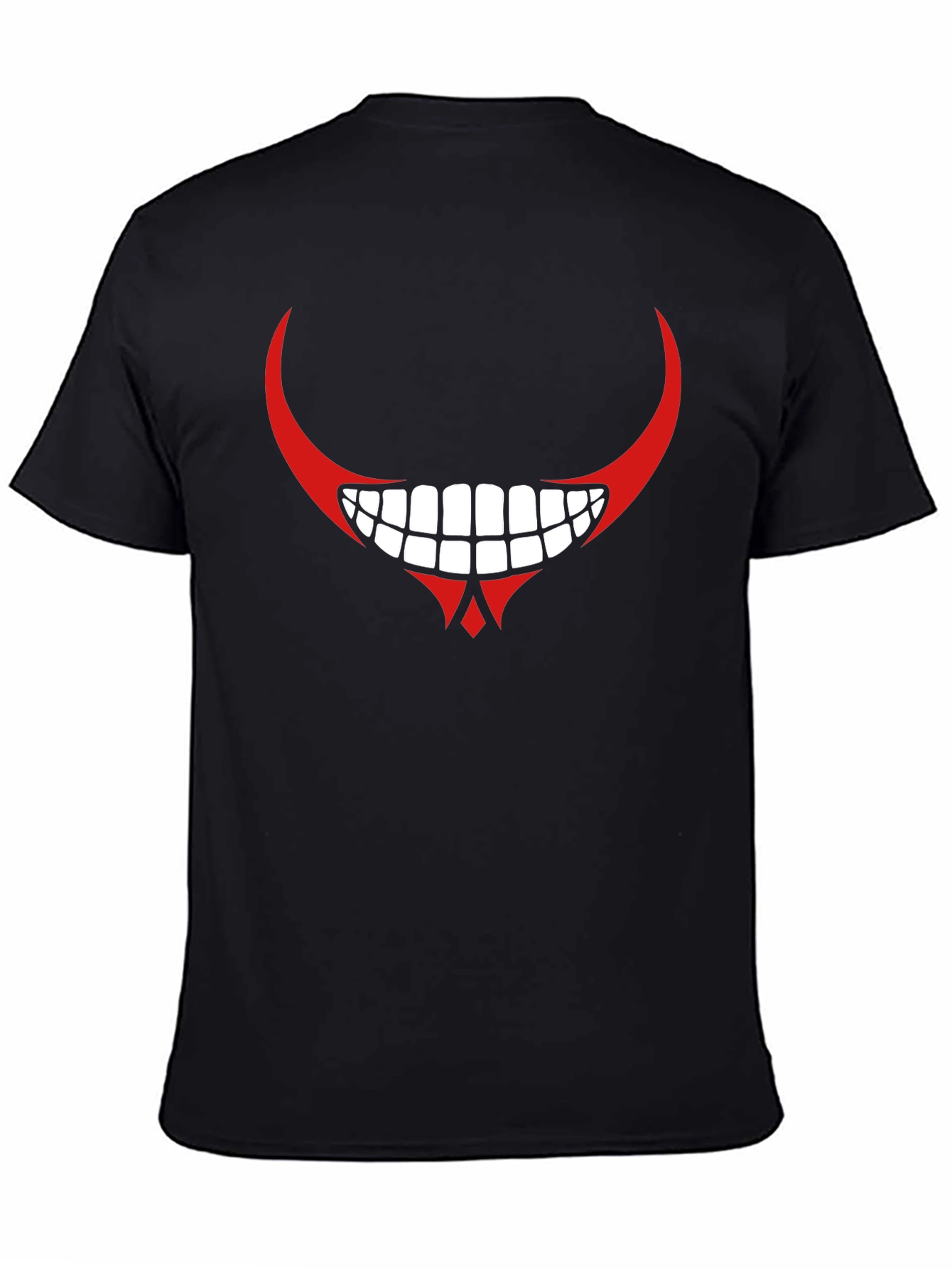 Mens Black Graphic T-Shirt - Red Devilish Grin Design