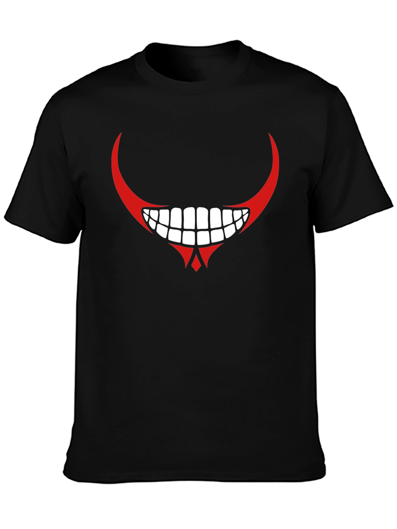 Mens Black Graphic T-Shirt - Red Devilish Grin Design