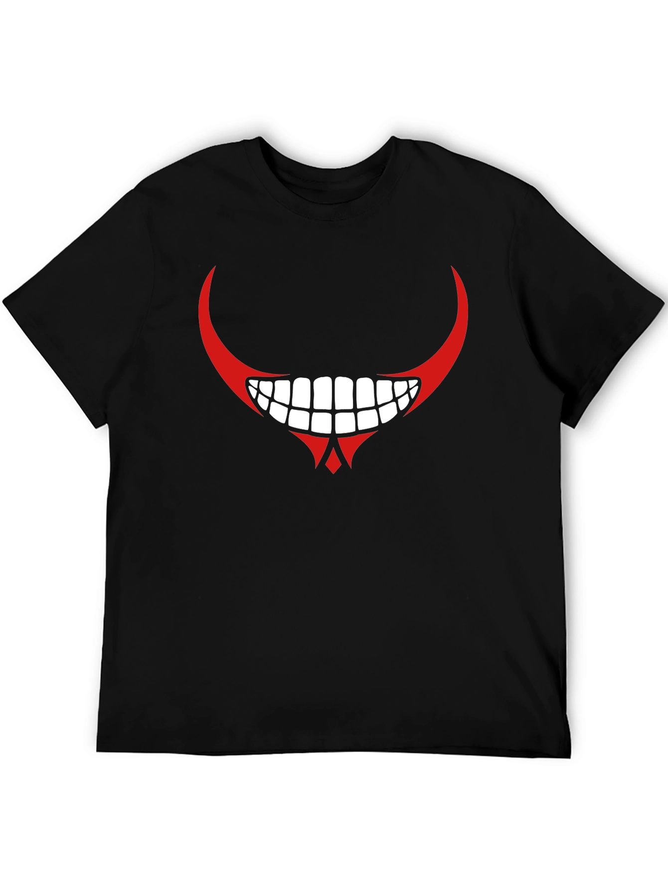 Mens Black Graphic T-Shirt - Red Devilish Grin Design