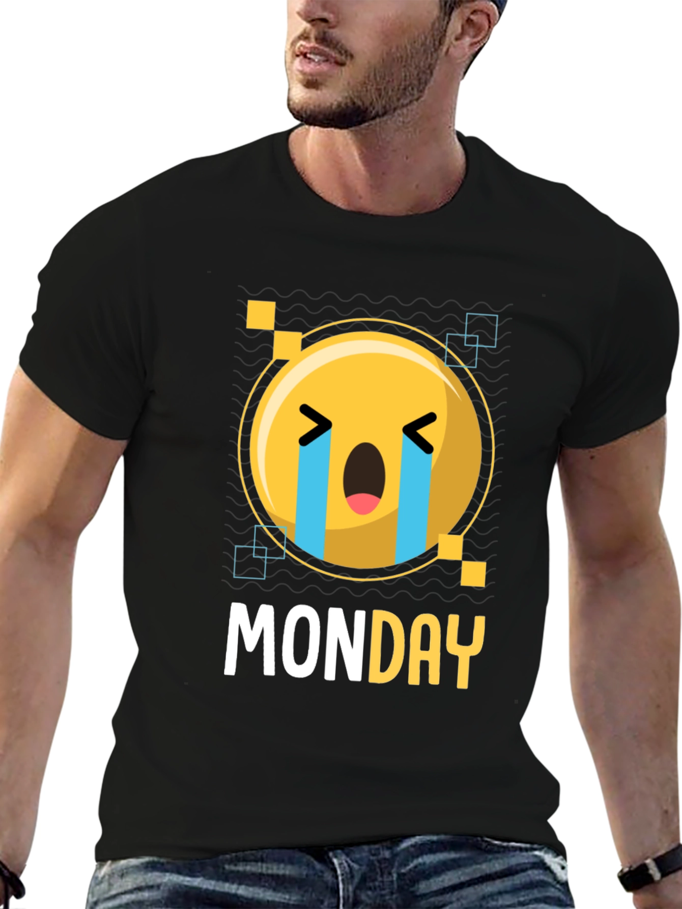 Monday Blues Emoji T-Shirt - Black