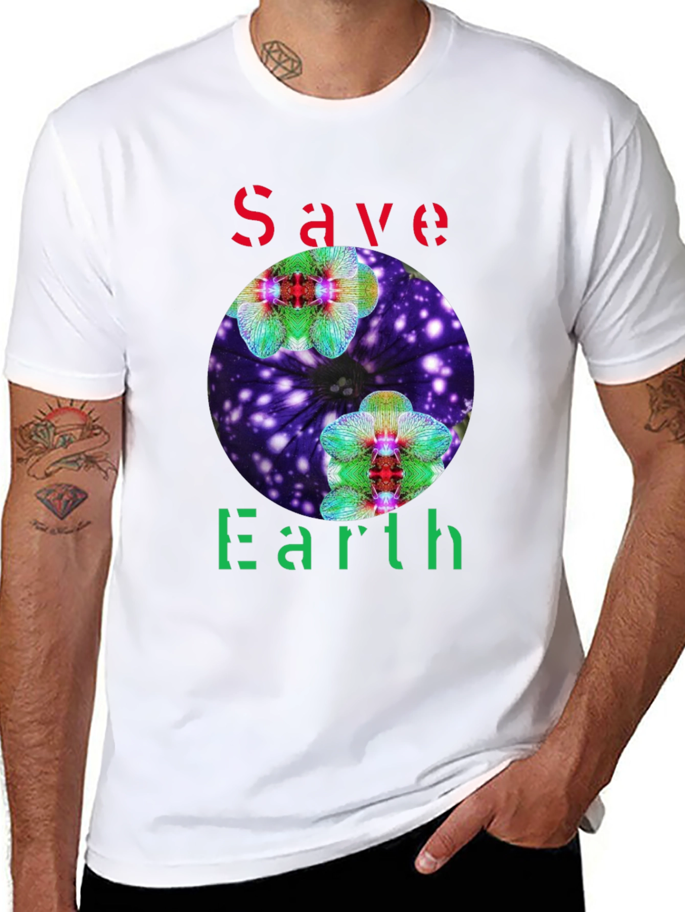 Save Earth T-Shirt - Floral Galaxy Design