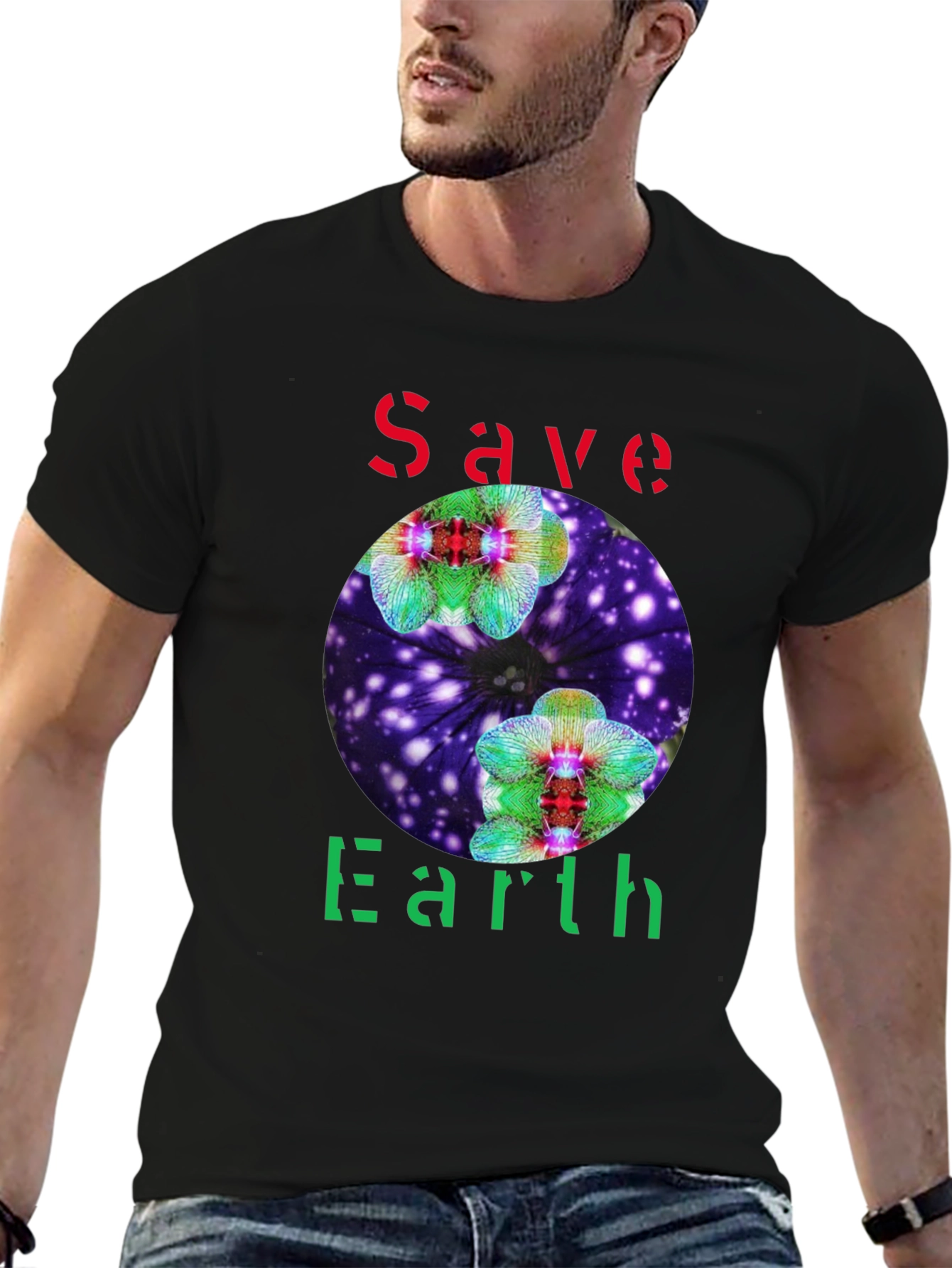 Save Earth T-Shirt - Floral Galaxy Design