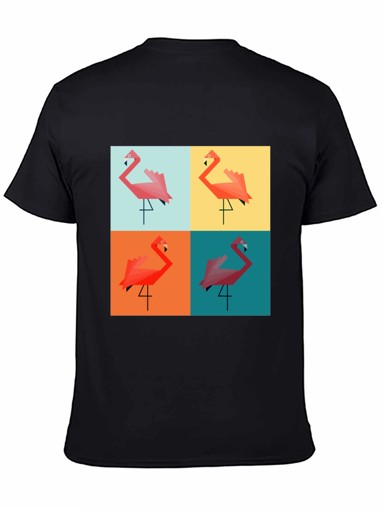 Geometric Flamingo Pop Art Black T-Shirt