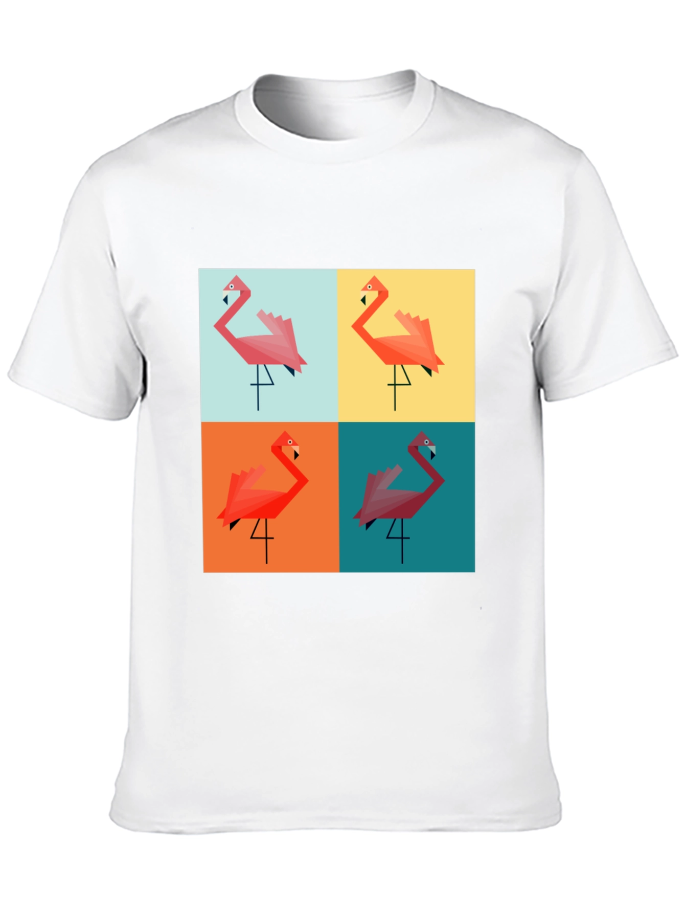 Geometric Flamingo Pop Art Black T-Shirt