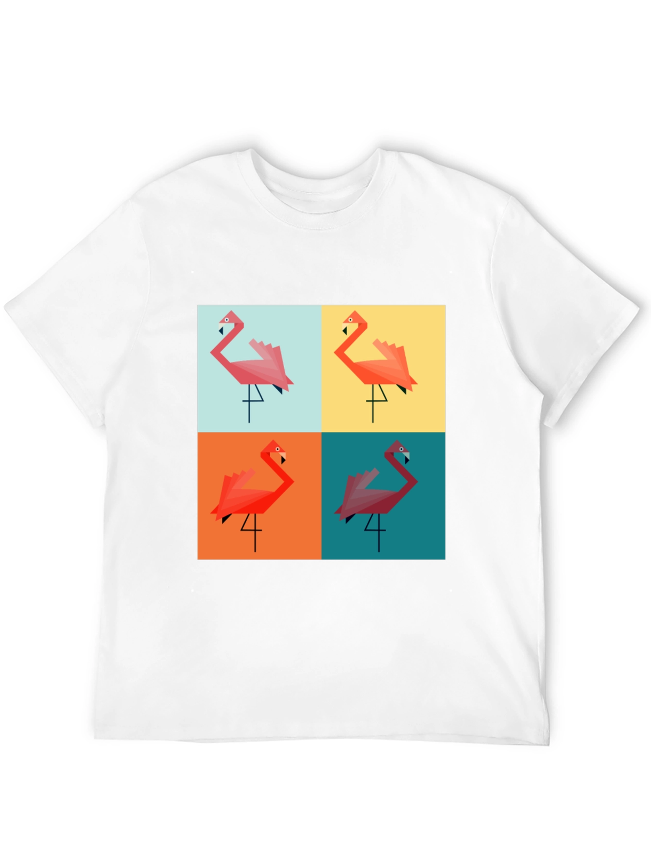 Geometric Flamingo Pop Art Black T-Shirt