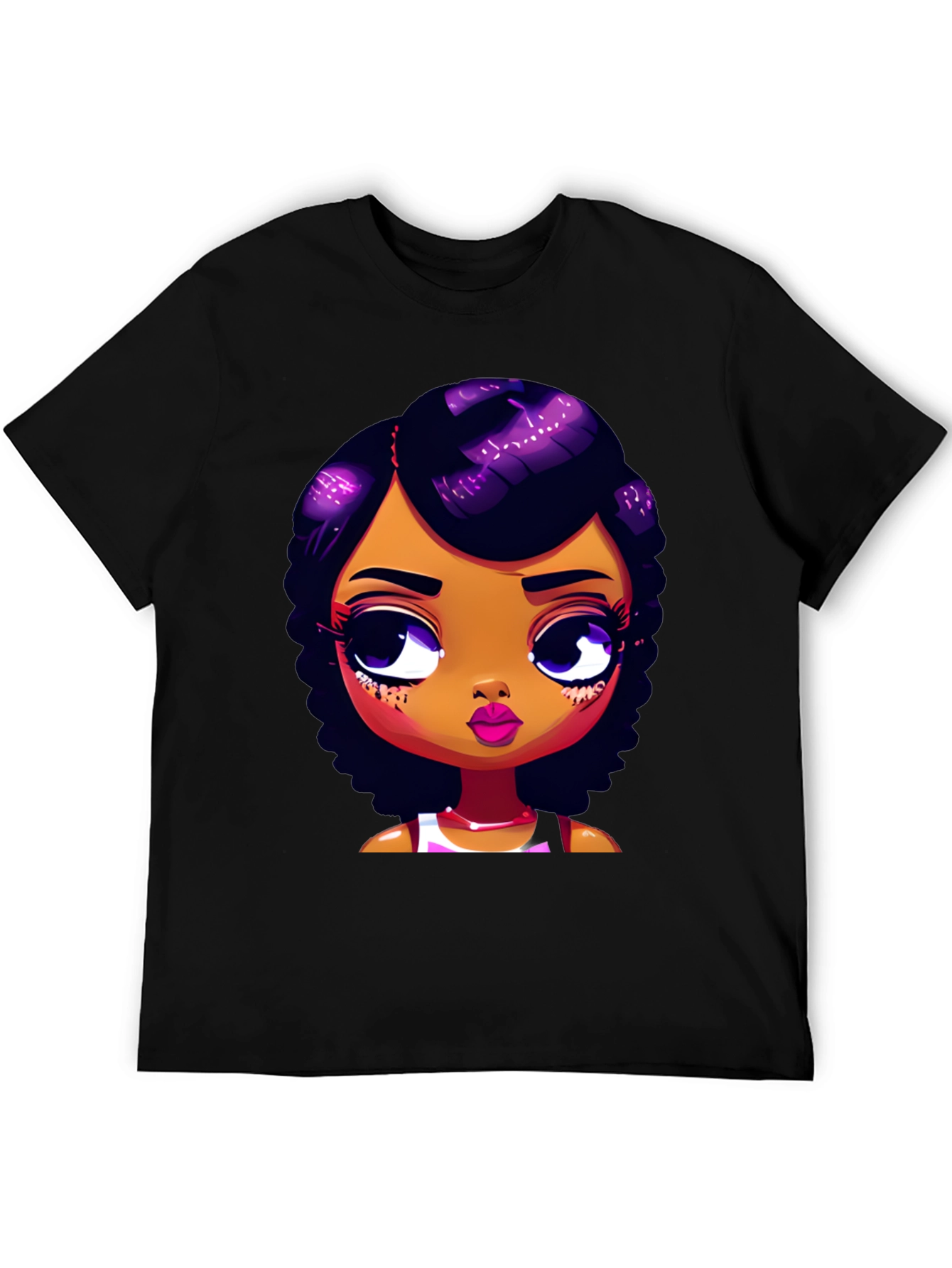Cartoon Girl Graphic Tee - Stylish Black T-Shirt