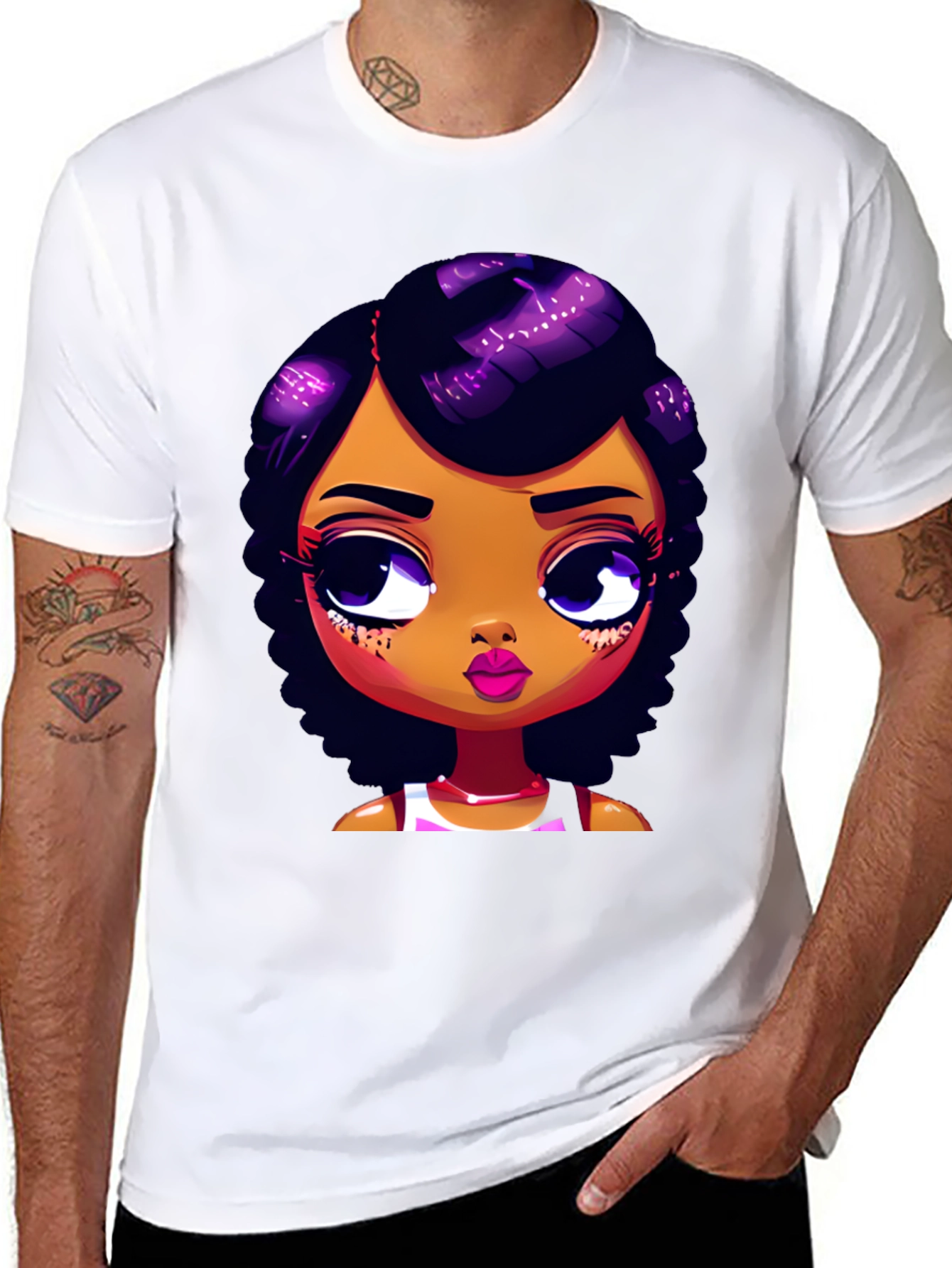 Cartoon Girl Graphic Tee - Stylish Black T-Shirt