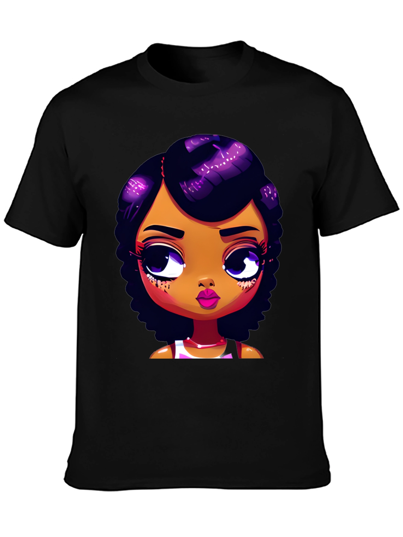 Cartoon Girl Graphic Tee - Stylish Black T-Shirt