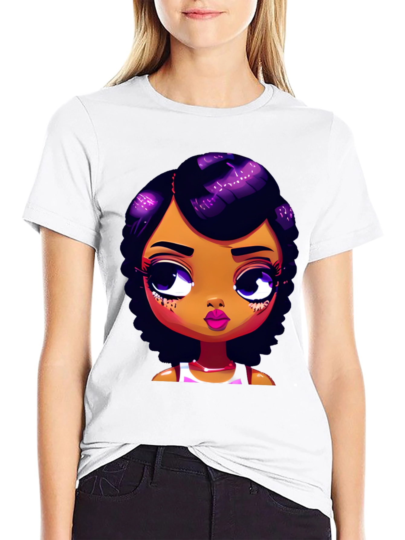 Cartoon Girl Graphic Tee - Stylish Black T-Shirt