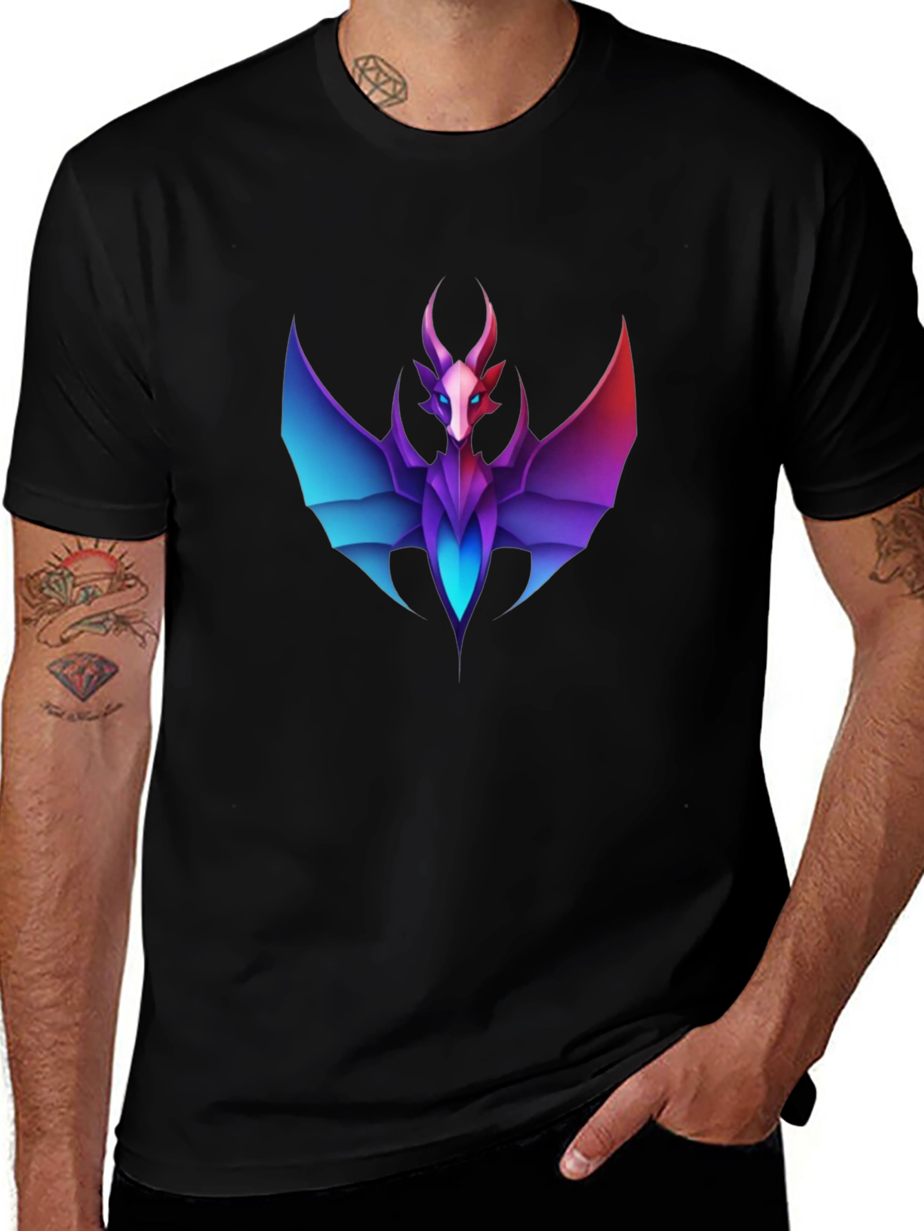 Geometric Dragon Graphic Tee - Black